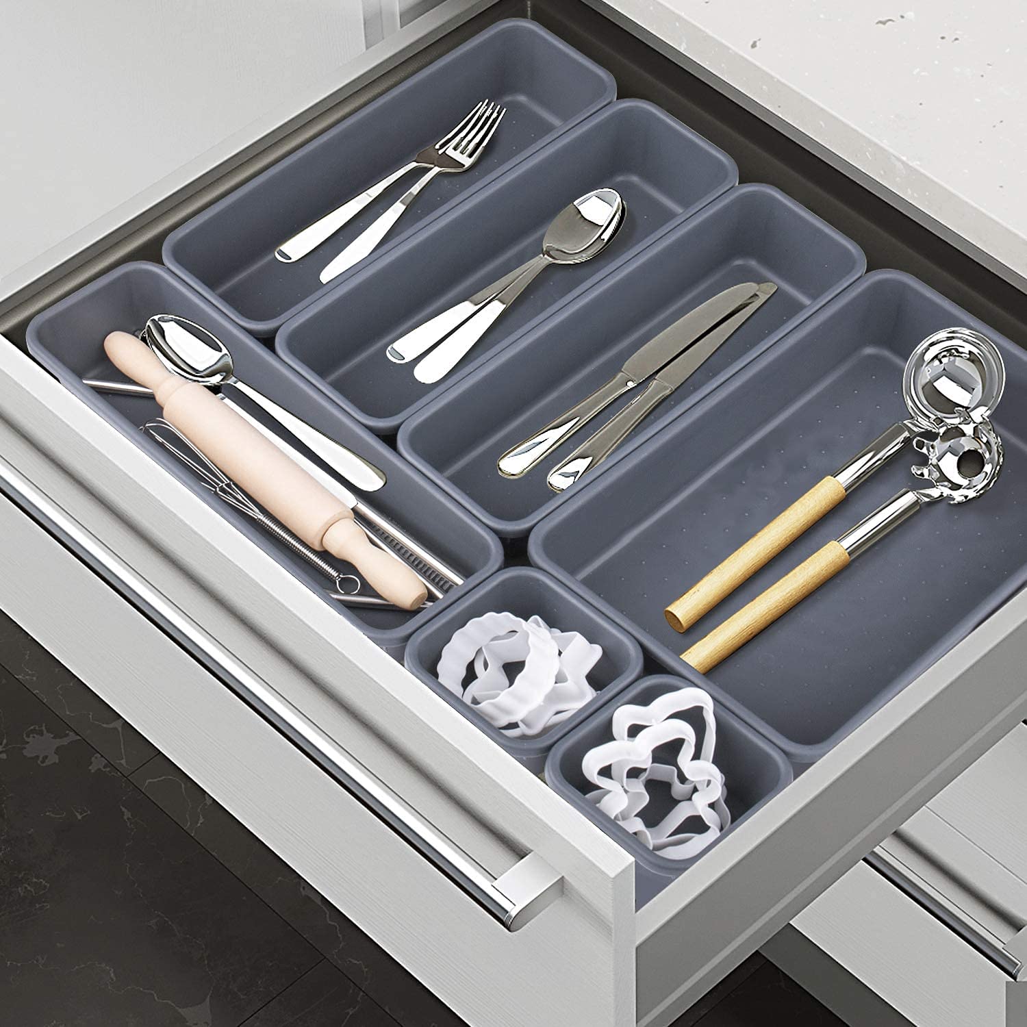 Addis Interlocking Drawer Organiser Trays Set - 8 Piece, White Plastic | Customizable Fit 4