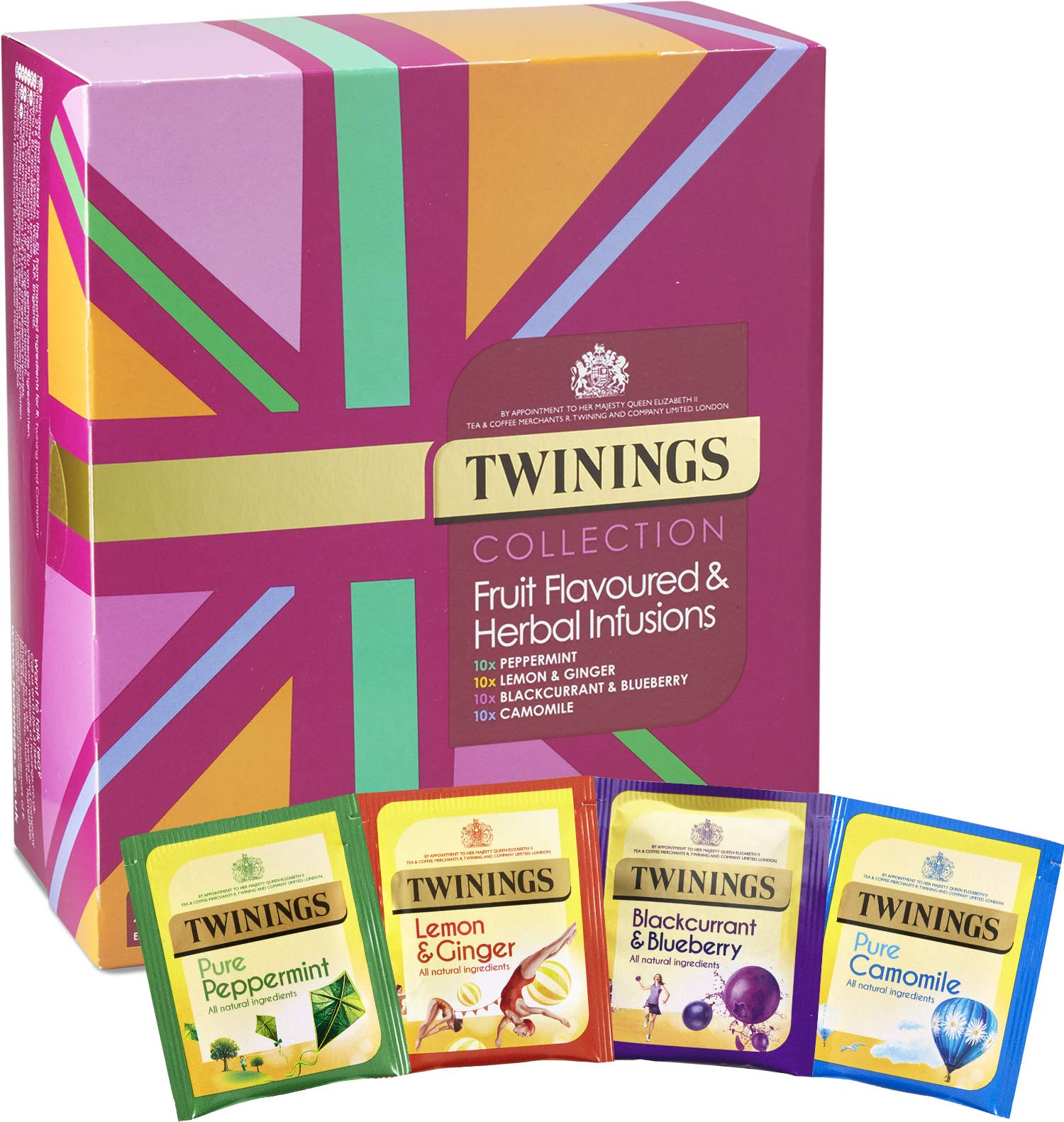 Twinings Infusions Selection Variety Gift Set - 40 Enveloped Teabags with Peppermint, Lemon & Ginger, Blackcurrant & Blueberry, Camomile