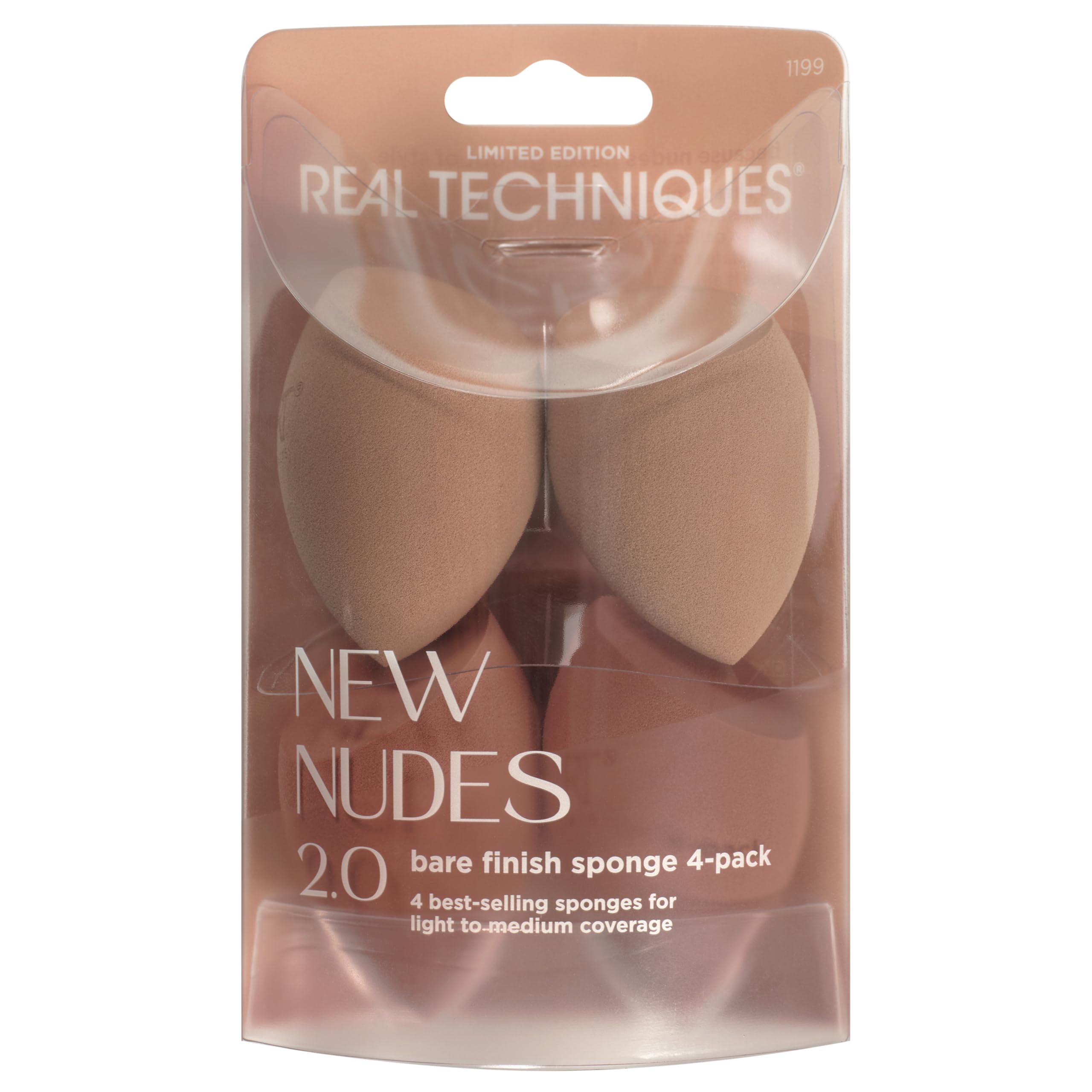 REAL TECHNIQUES New Nudes 2.0 Bare Finish Makeup Sponge 4-Pack | Latex-Free | Vegan & Cruelty-Free