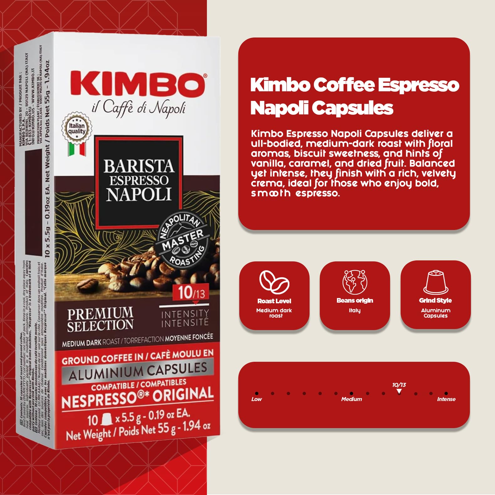 Kimbo Espresso Napoli Kaffeekapseln (30er-Pack) | Mittlere dunkle Röstung | 80 % Arabica 20 % Robusta | Nespresso-kompatibel 4