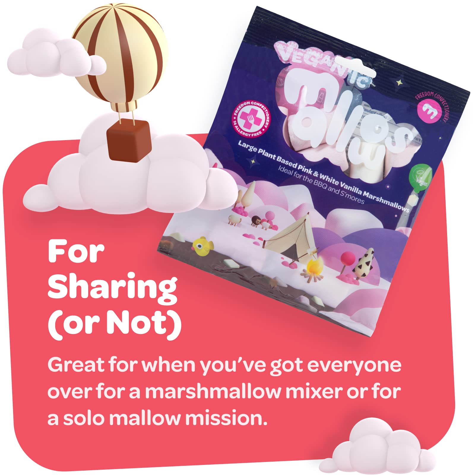 Freedom Confectionery Vegantic Pink & White Vanilla BBQ Mallows 105g Bag 6