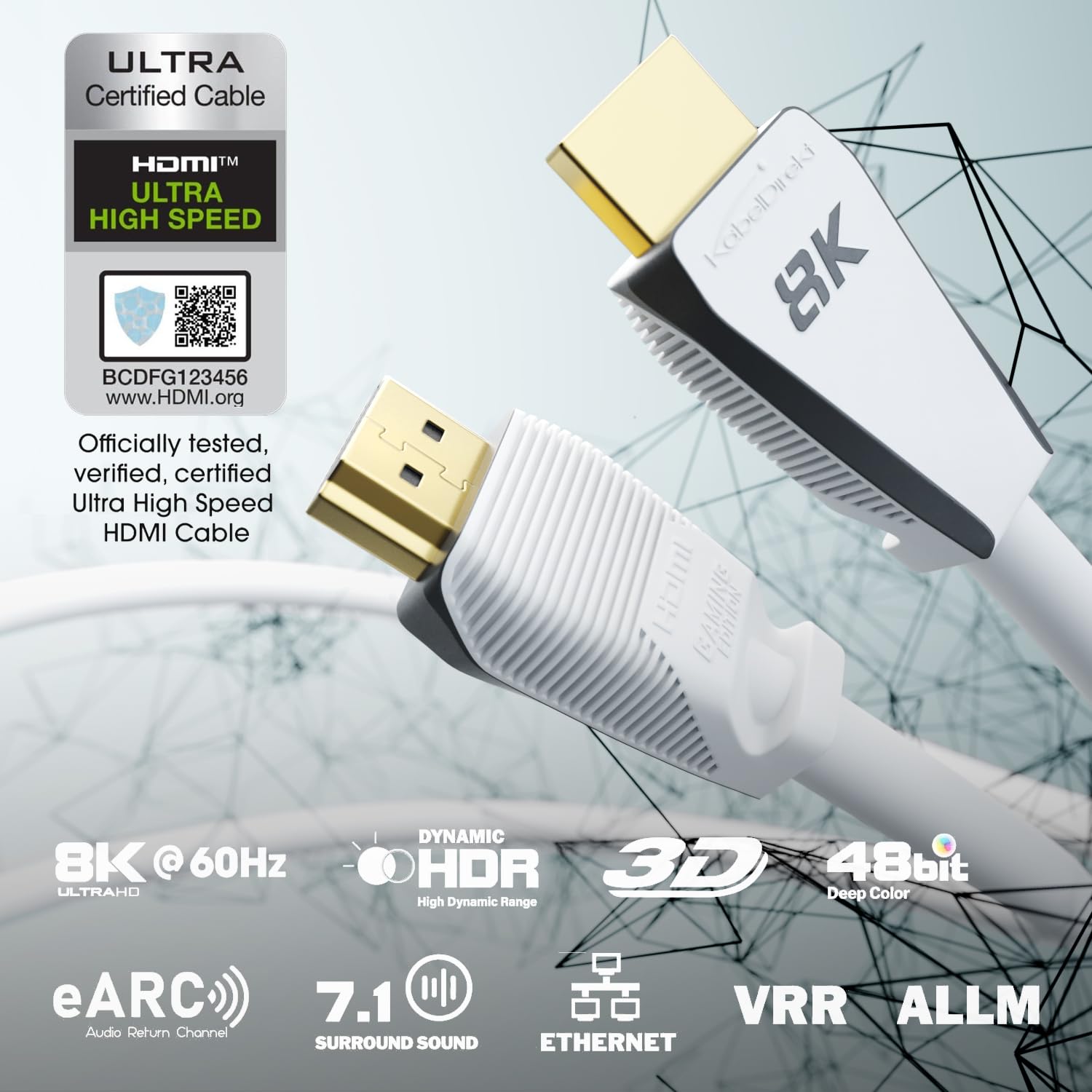 KabelDirekt 8K HDMI 2.1 Cable, Ultra High Speed Certified for PS5, Xbox Series X/S, Gaming PC, 4K/8K TV