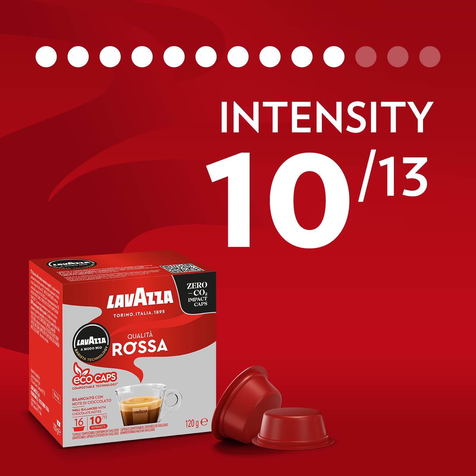 Lavazza A Modo Mio Qualità Rossa, 96 Compostable Coffee Capsules, Chocolate & Dried Fruit Notes, Arabica & Robusta Blend, Intensity 10/13 3