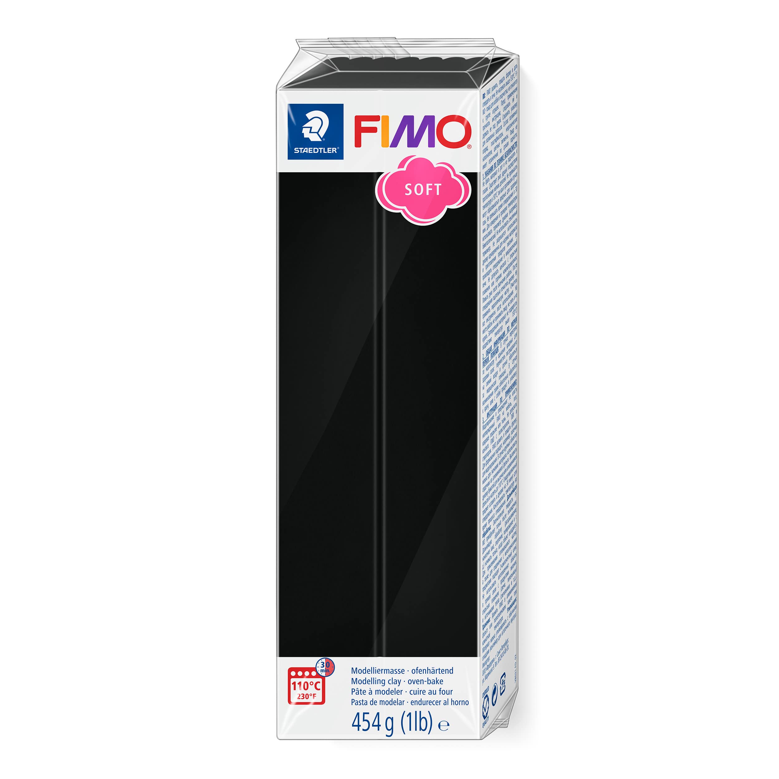STAEDTLER FIMO Soft Oven-Hardening Polymer Modelling Clay - Black | 454g Block | Extra Soft