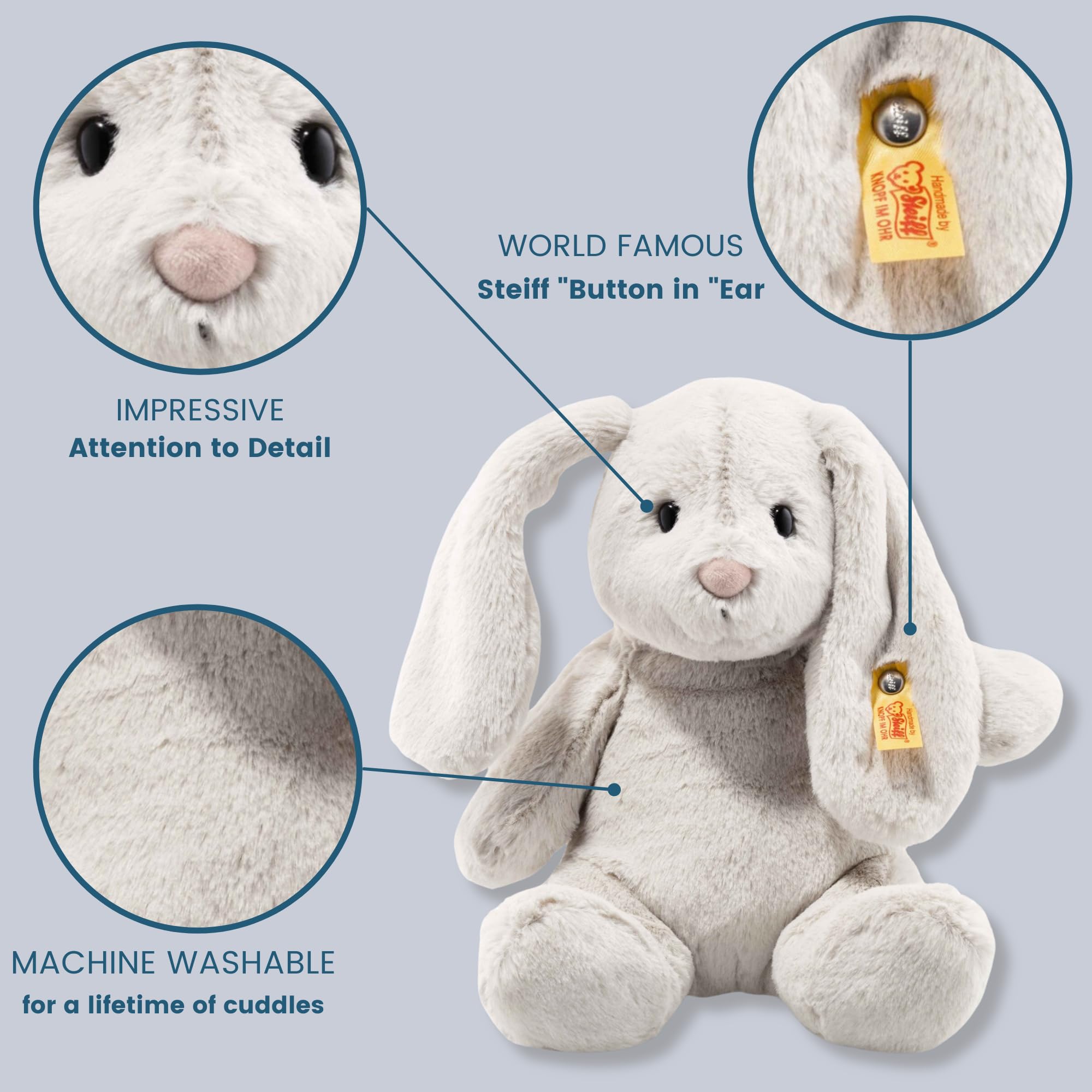 Steiff Soft Cuddly Friends Hoppie Rabbit - Plush Stuffed Animal, 28 cm, Light Grey 9