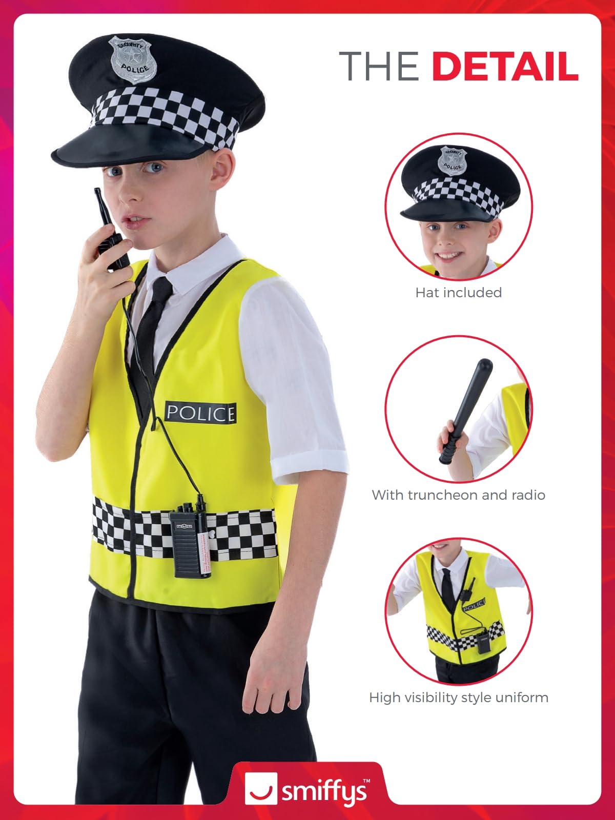 Smiffys Police Boy Costume - Top, Trousers, Hat & Radio Set, Ages 4-6 9