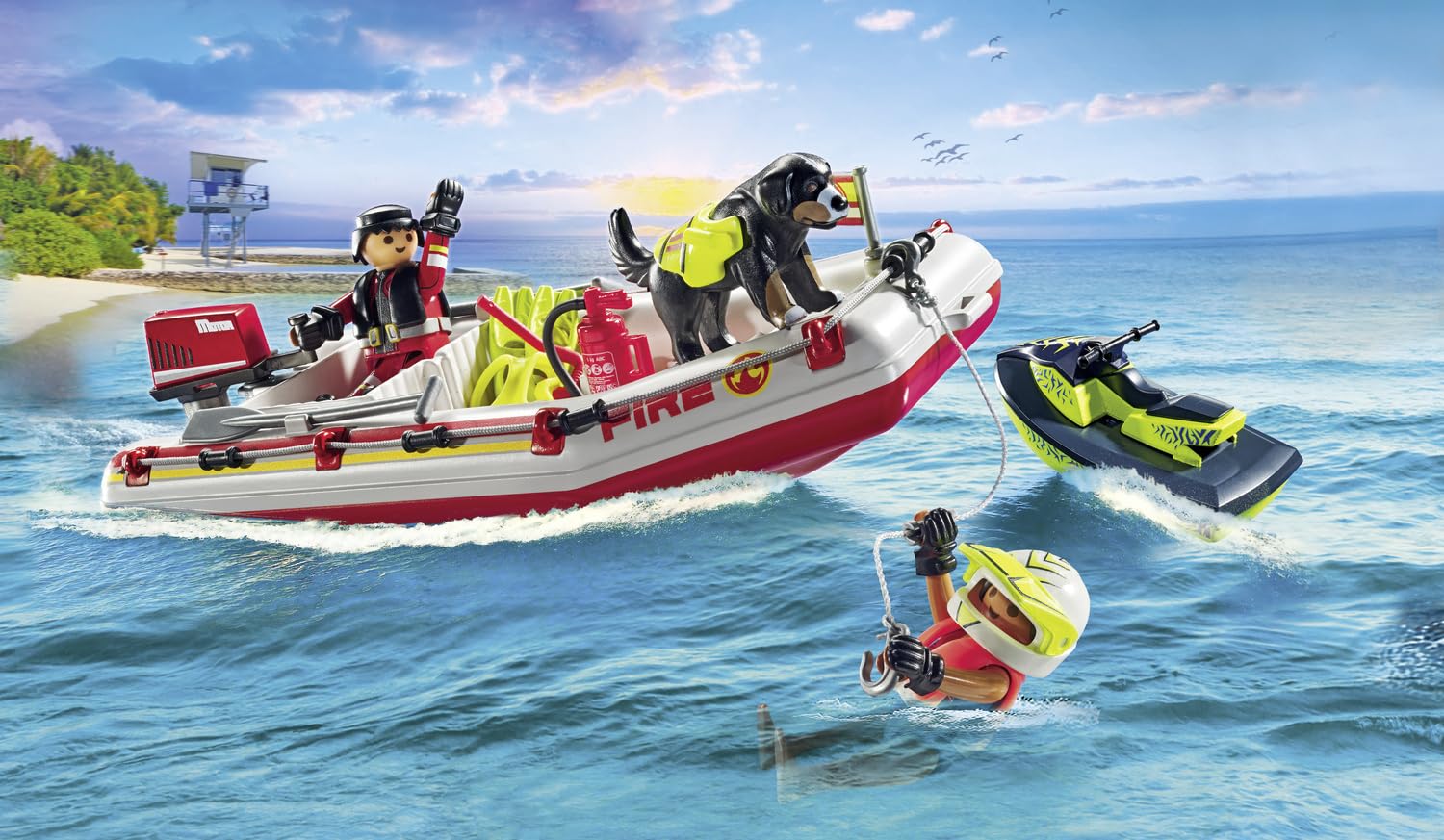 Playmobil 71464 Action Heroes: Fireboat with Aqua Scooter - Water Rescue Playset for Kids 4