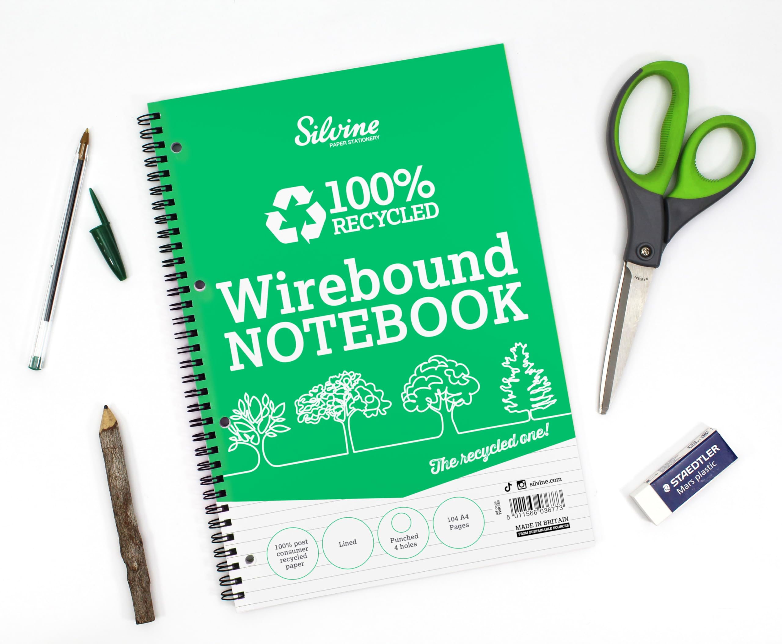 Silvine Everyday Recycled Wirebound Refill Pad - 104 Pages | A4 | 8mm Ruled | 70gsm 4