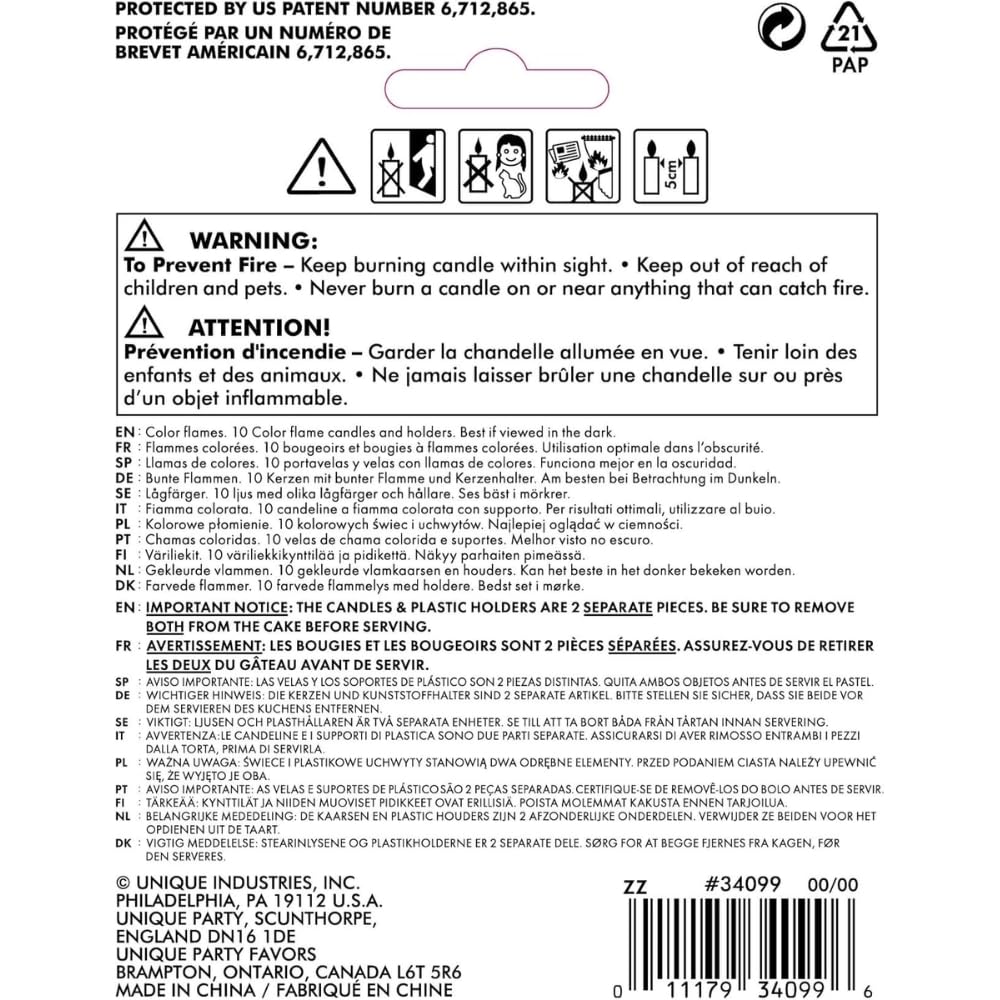 Unique Party 34099 - Coloured Flame Birthday Candles with Holders, Pack of 10 5