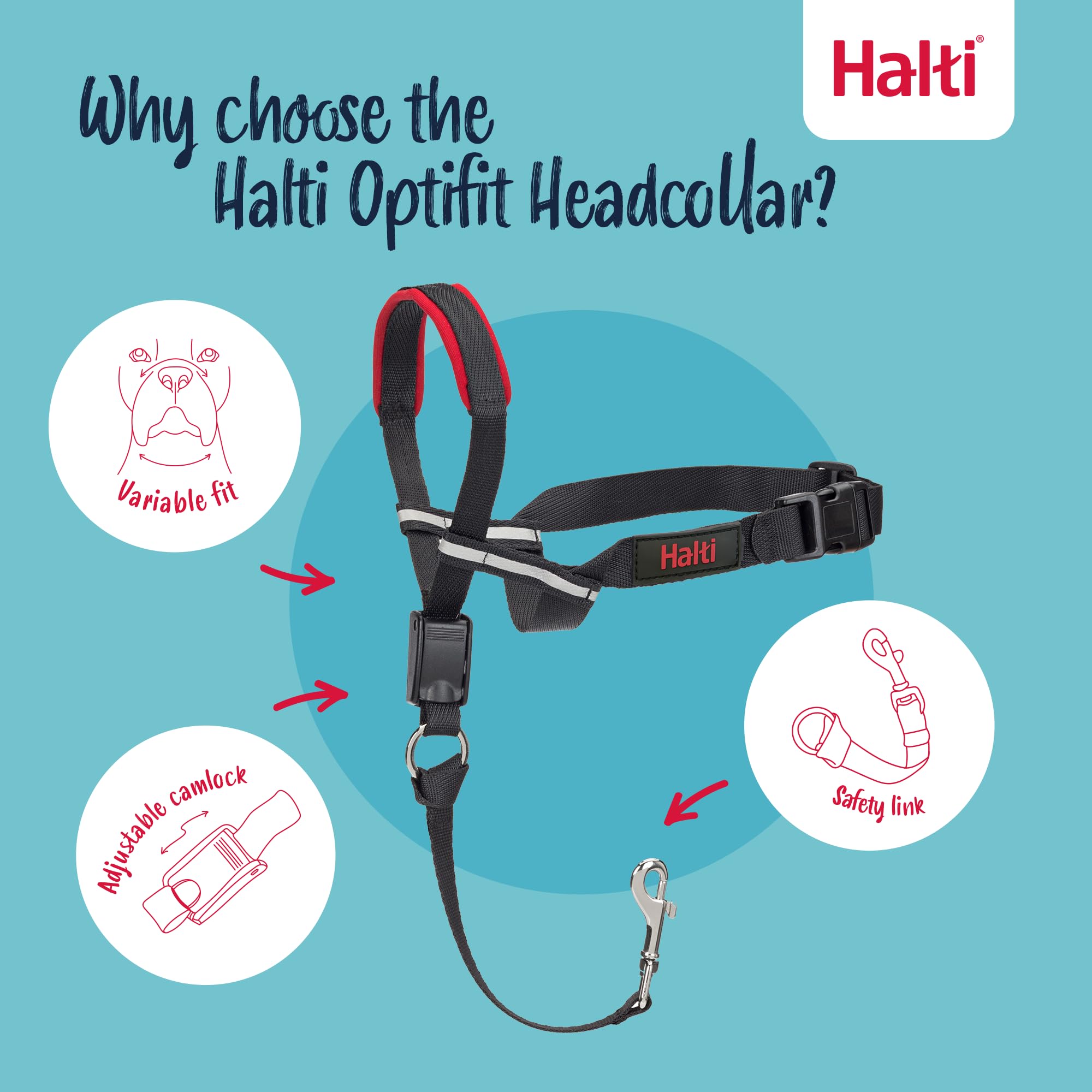 Halti Optifit Headcollar - Stops Pulling, Adjustable Fit for Dogs | Medium, Black 3