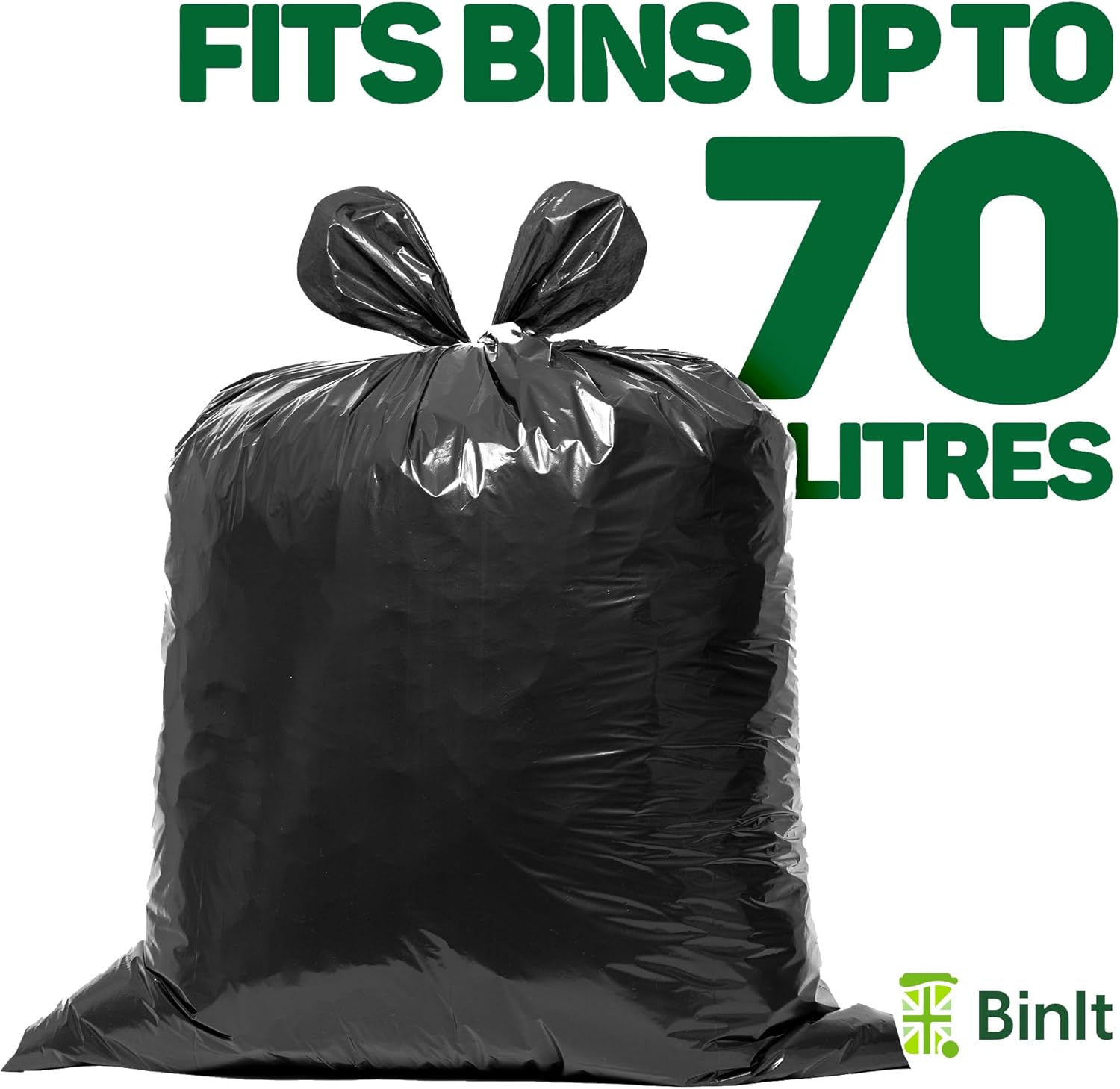 BIN IT 70L Tie Top Bin Liners, 100% Recycled Leak-Resistant Refuse Sacks for Home, Office & Garden 3