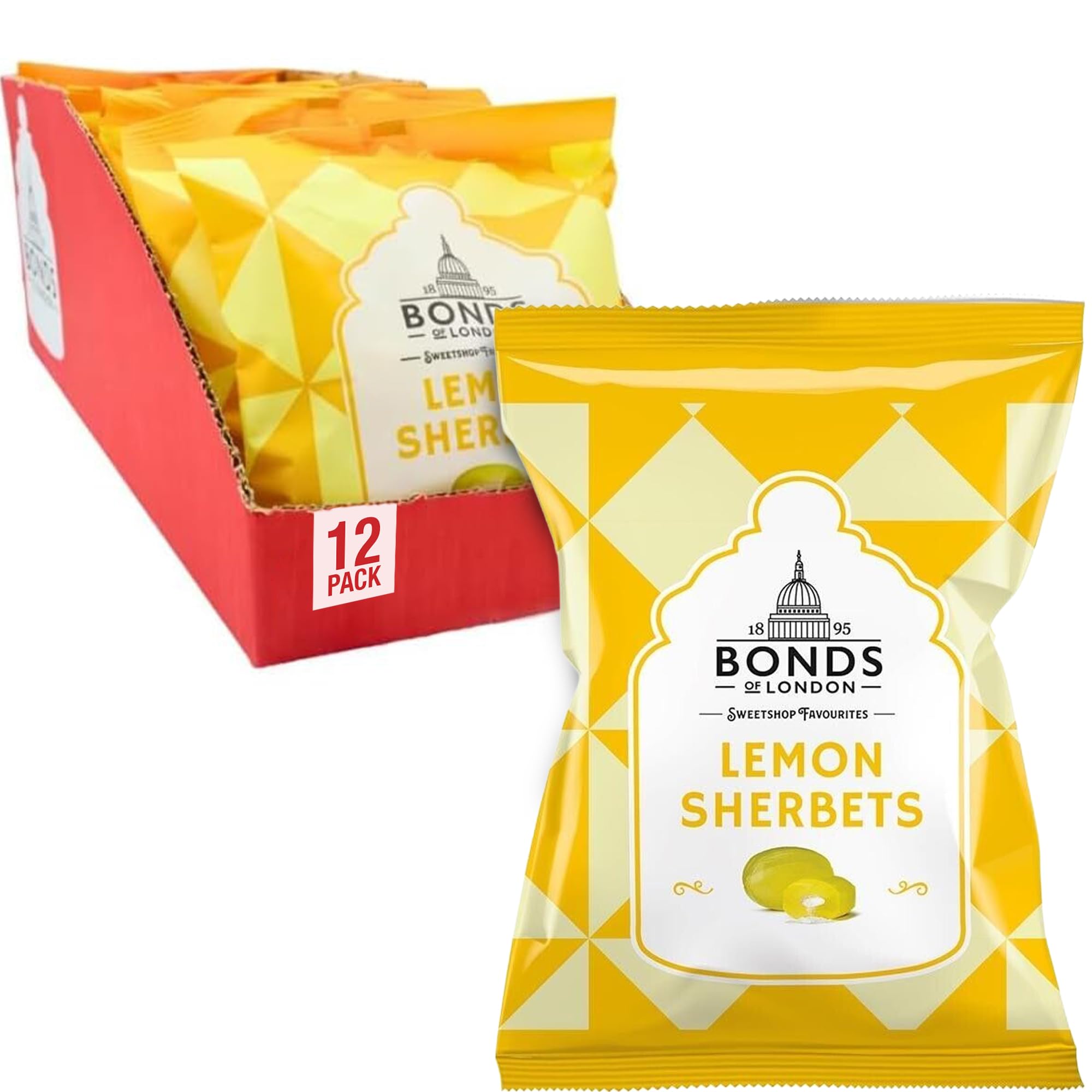 Bonds of London Lemon Sherbets 120g (Pack of 12) Retro Vegetarian Hard Sweets