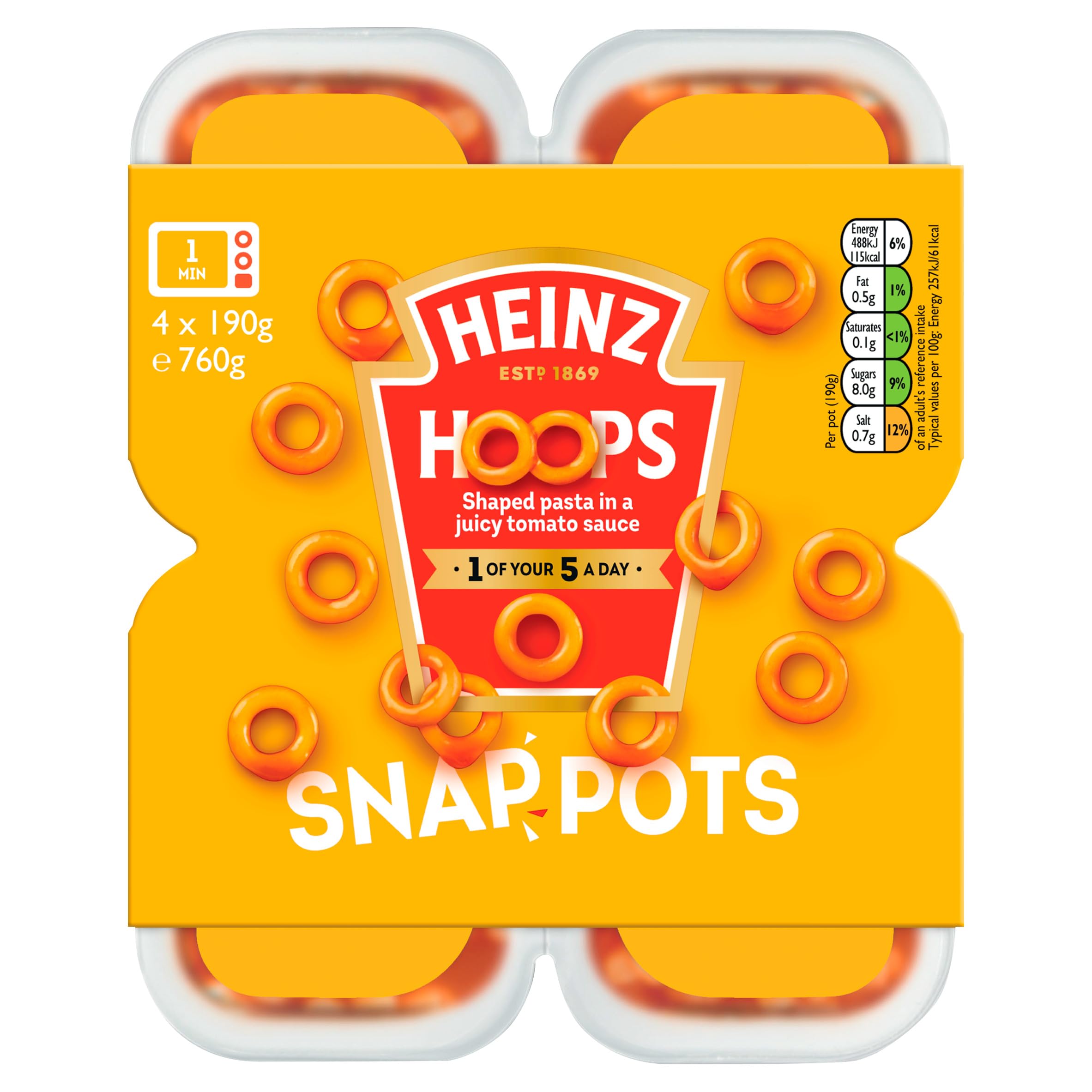 Heinz - Spaghetti Hoops Snap Pots (4x190g)