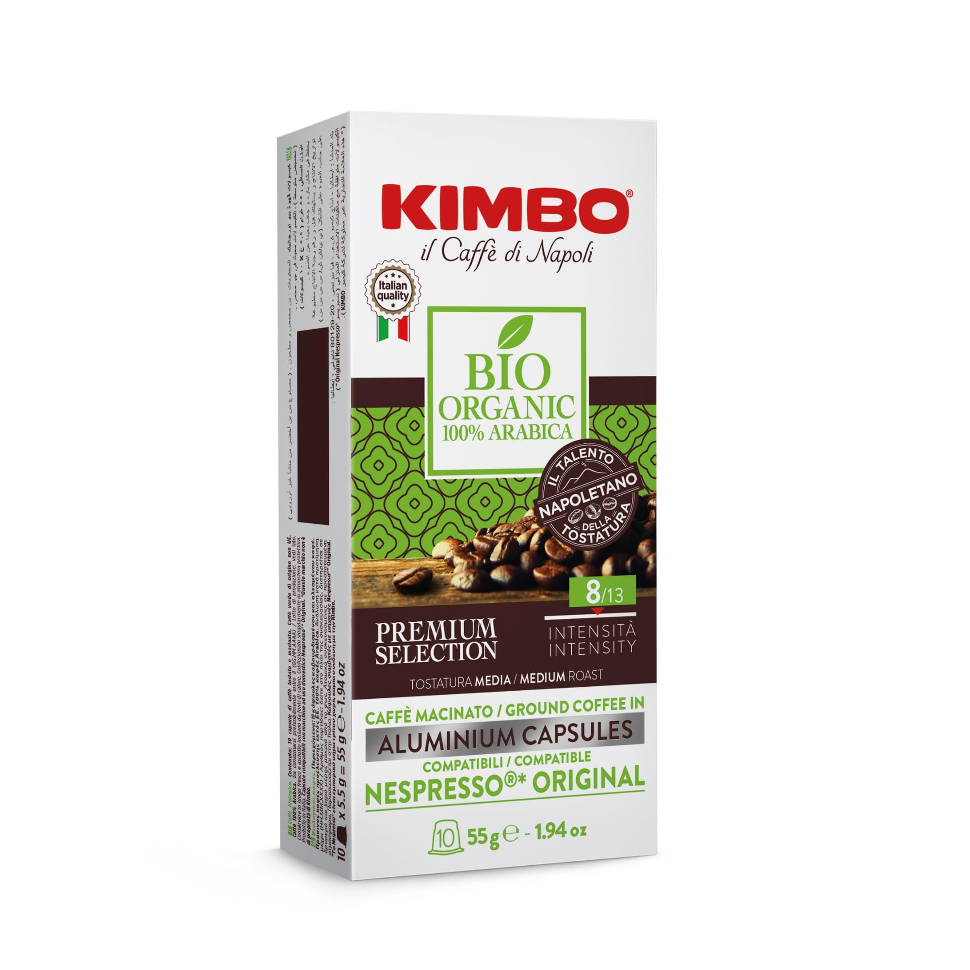 Kimbo - Bio Organic Coffee Capsules (10-Pack) | Italian Medium Roast | Nespresso Compatible