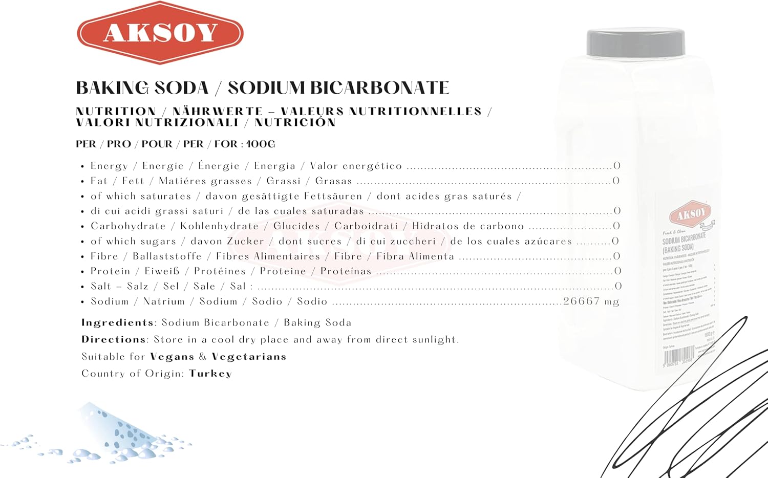 Aksoy Backsoda 1,8 kg || Reines Natriumbicarbonatpulver, höchste Reinheit, Lebensmittel 9