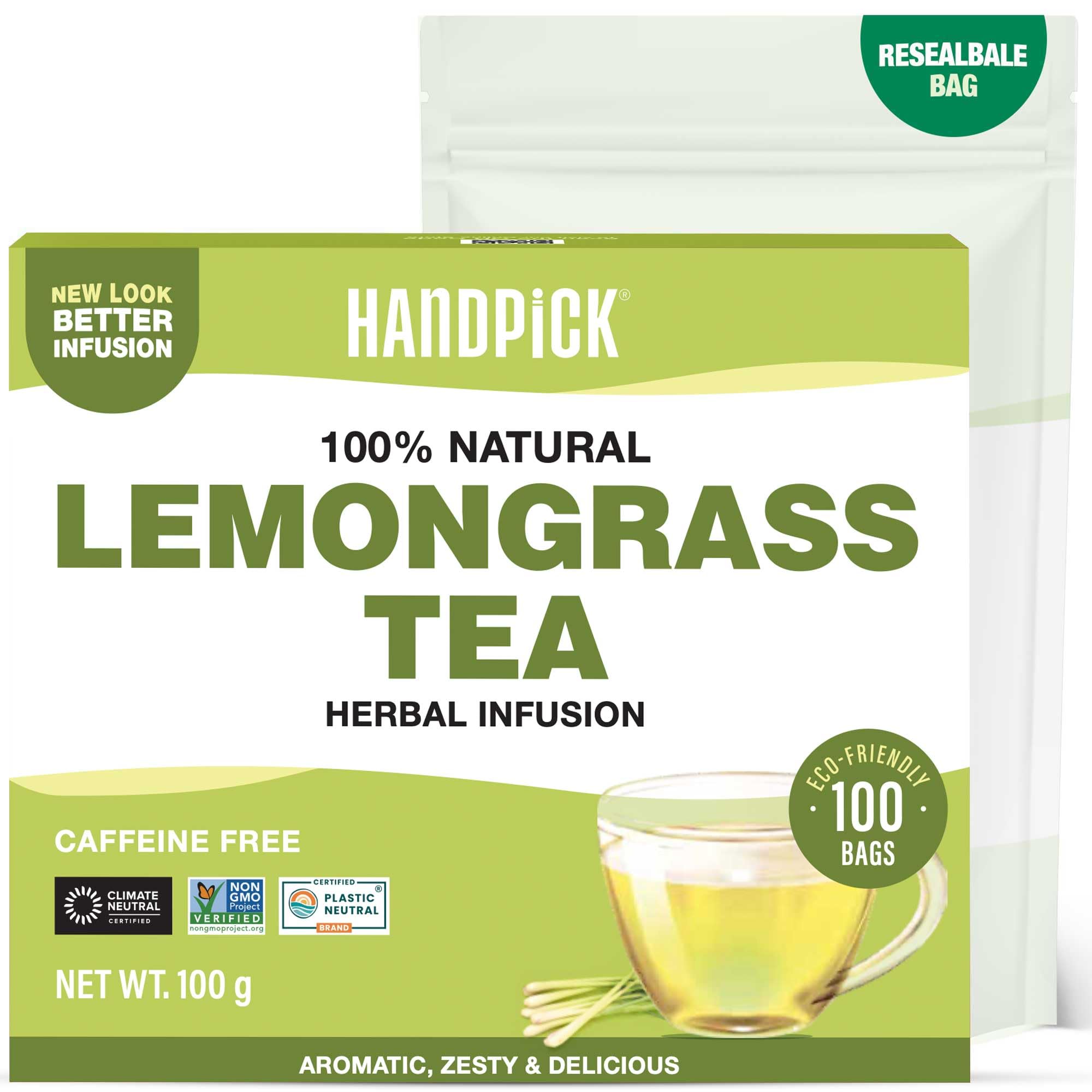 HANDPICK Lemongrass Tea Bags (100 Count) Non-GMO, Caffeine Free