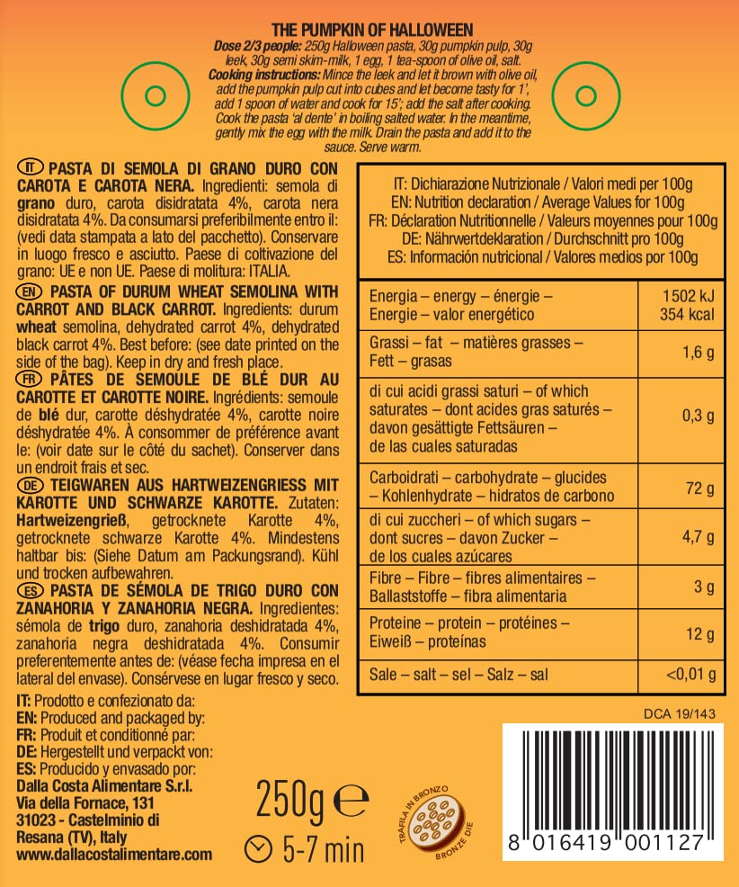 Dalla Costa Halloween Tricolor Pasta 250g 3