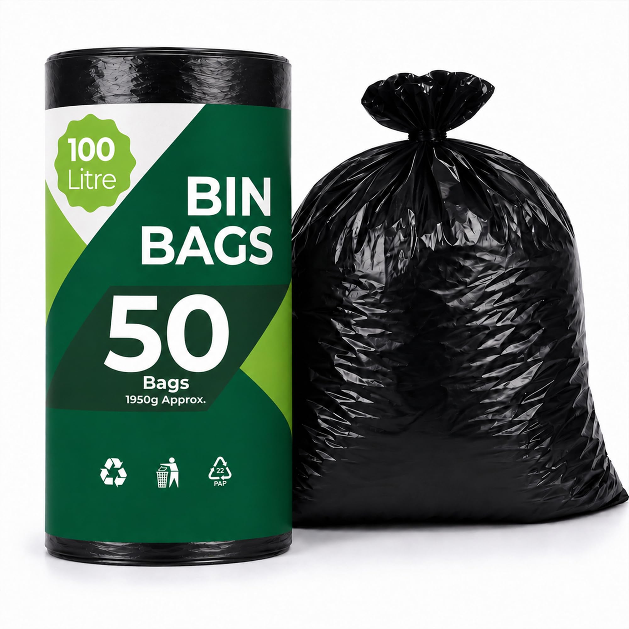 EasyBin 100L Bin Bags - 50 Count | Large Capacity | Durable Plastic 1