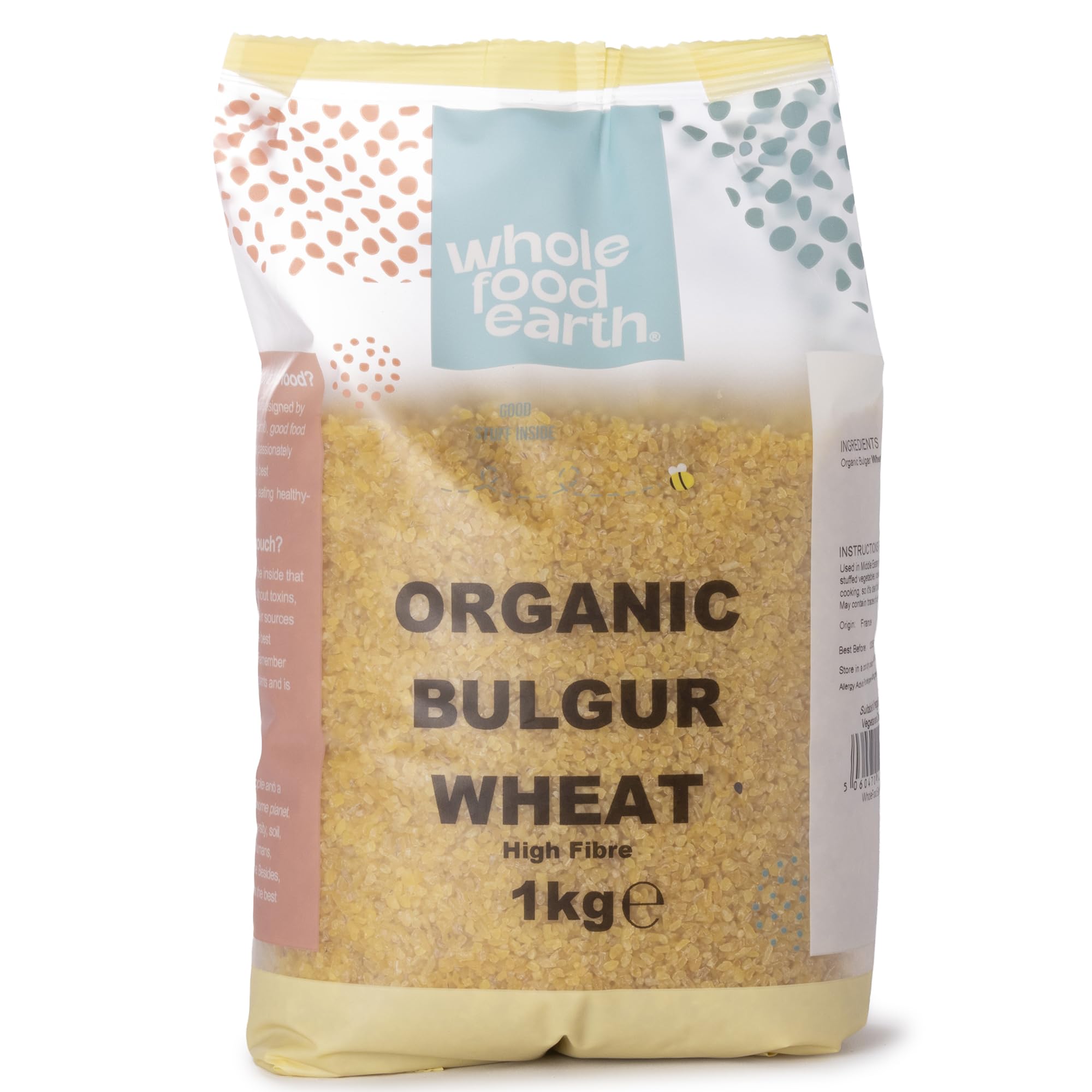 Wholefood Earth Organic Bulgur Wheat - 1 kg | High Fibre | Vegan | GMO Free