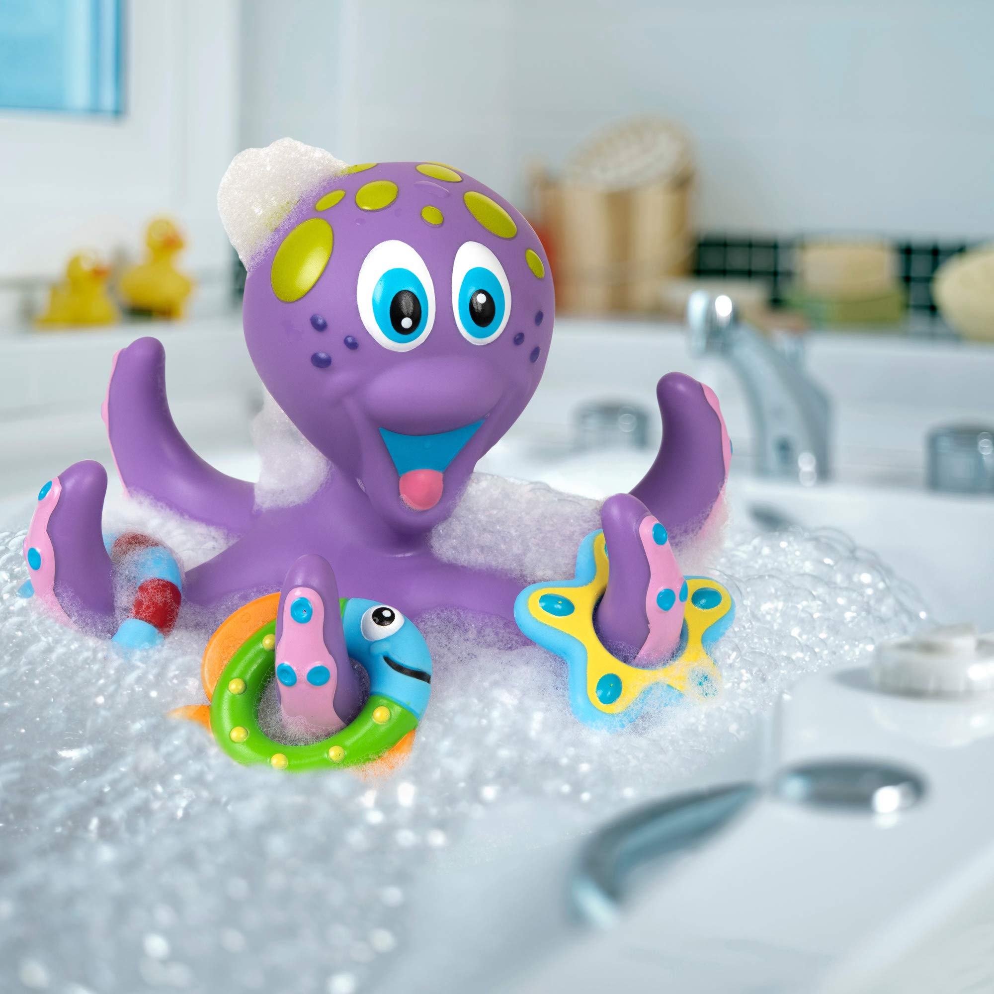 Nuby Octopus Floating Bath Toy - 3-Ring Toss for Sensory Play 3