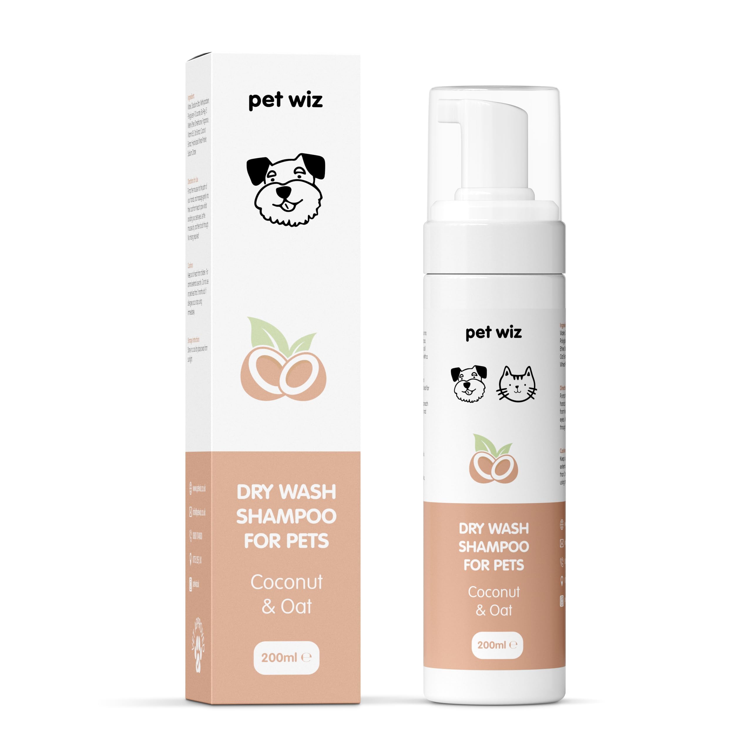 pet wiz Waterless Mousse Shampoo for Dogs - Coconut & Oat Scent | Nourishing & Deodorising | 200ml