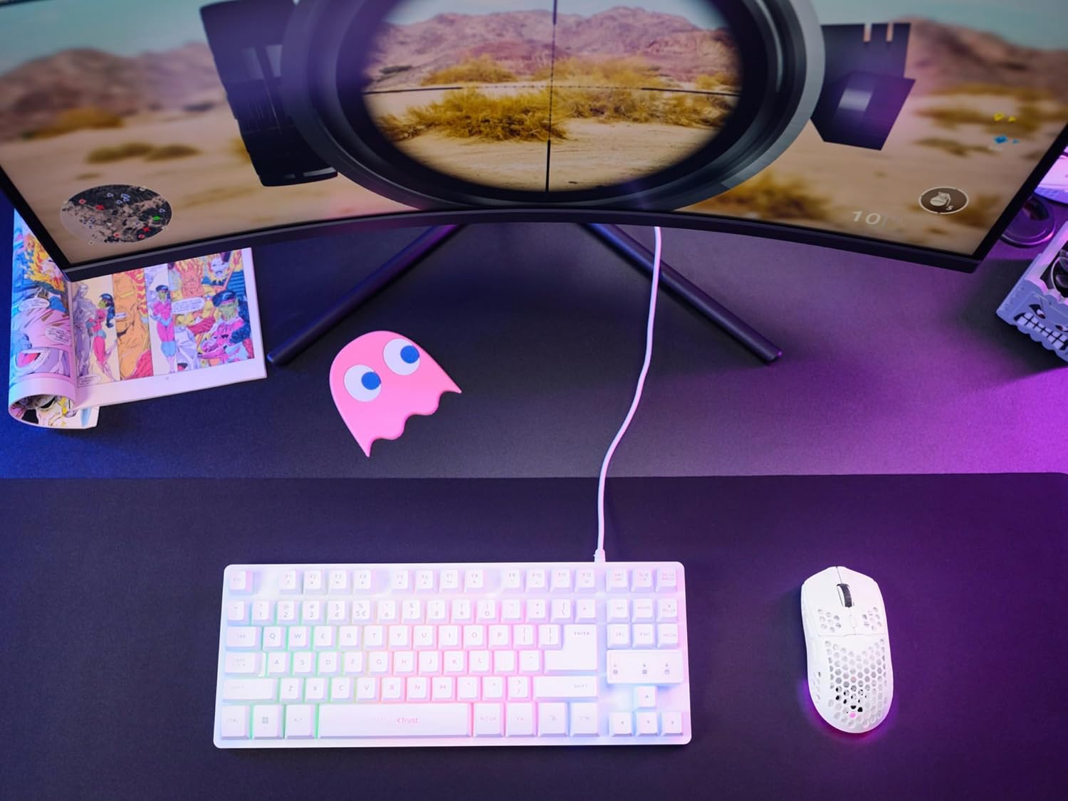 Trust GXT 929W Helox Wireless Gaming Mouse – Ultra-Lightweight 75g, 2.4GHz, Rechargeable, 800-4800 DPI, Honeycomb Design, White 9