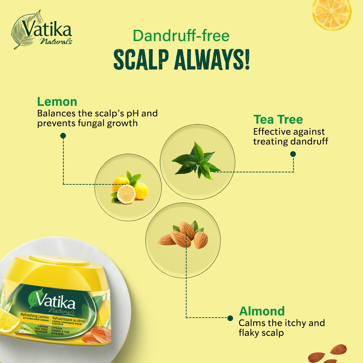 Vatika Naturals Refreshing Lemon Hair Cream - 210ml | Enriched with Lemon & Tea Tree