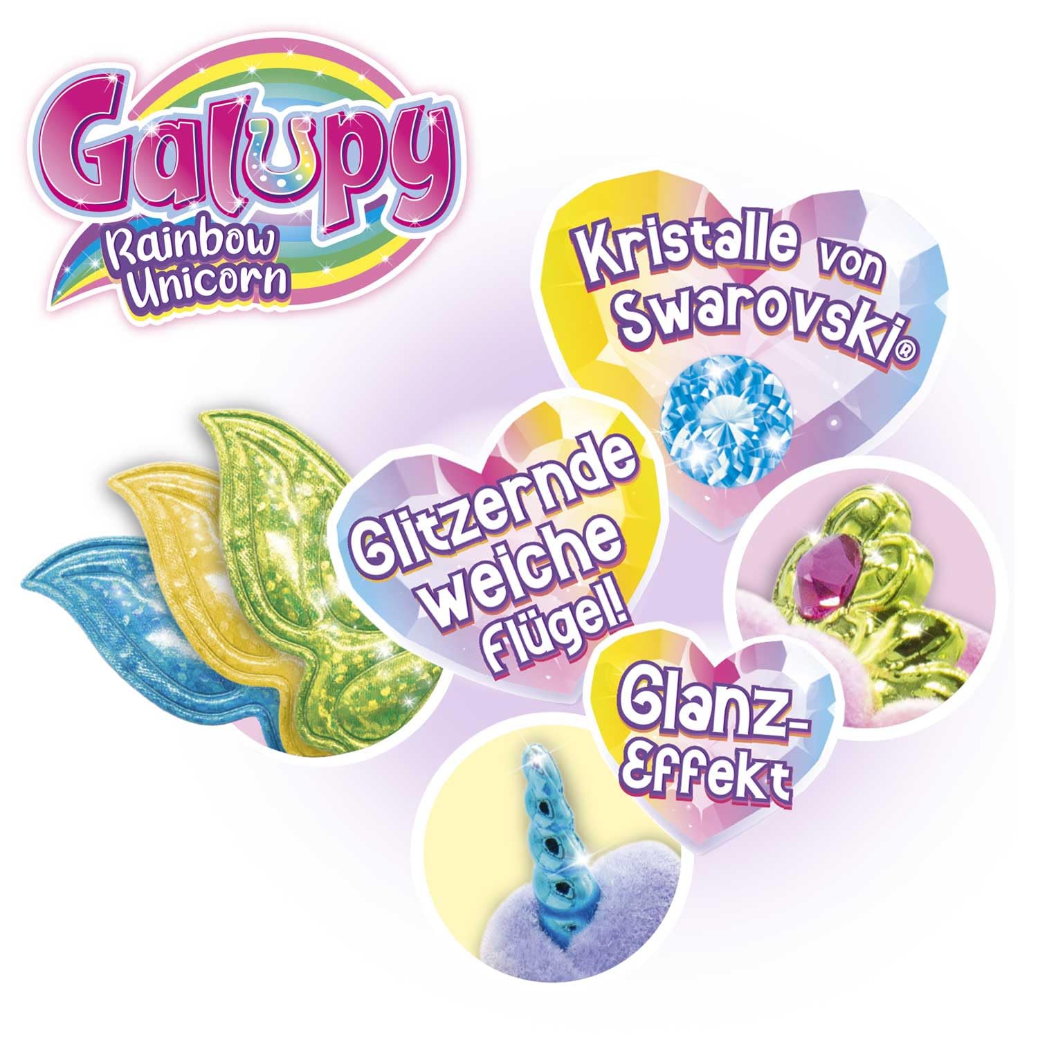 Galupy Rainbow Unicorn Toy Set - 3 Pack Collectible Figures with Swarovski Crystals 3