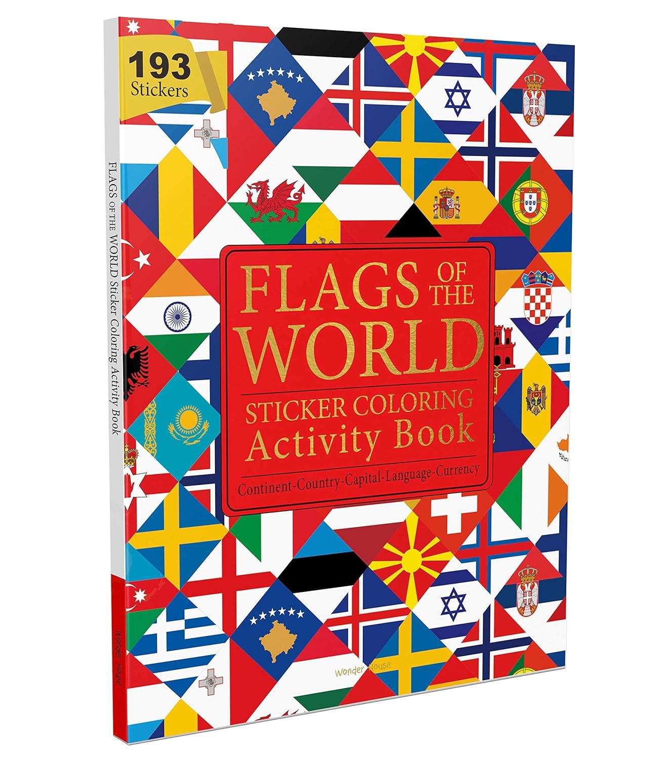 Wonder House Flags of the World Sticker Coloring Activity Book - Ages 5-10 | 72 Pages | English