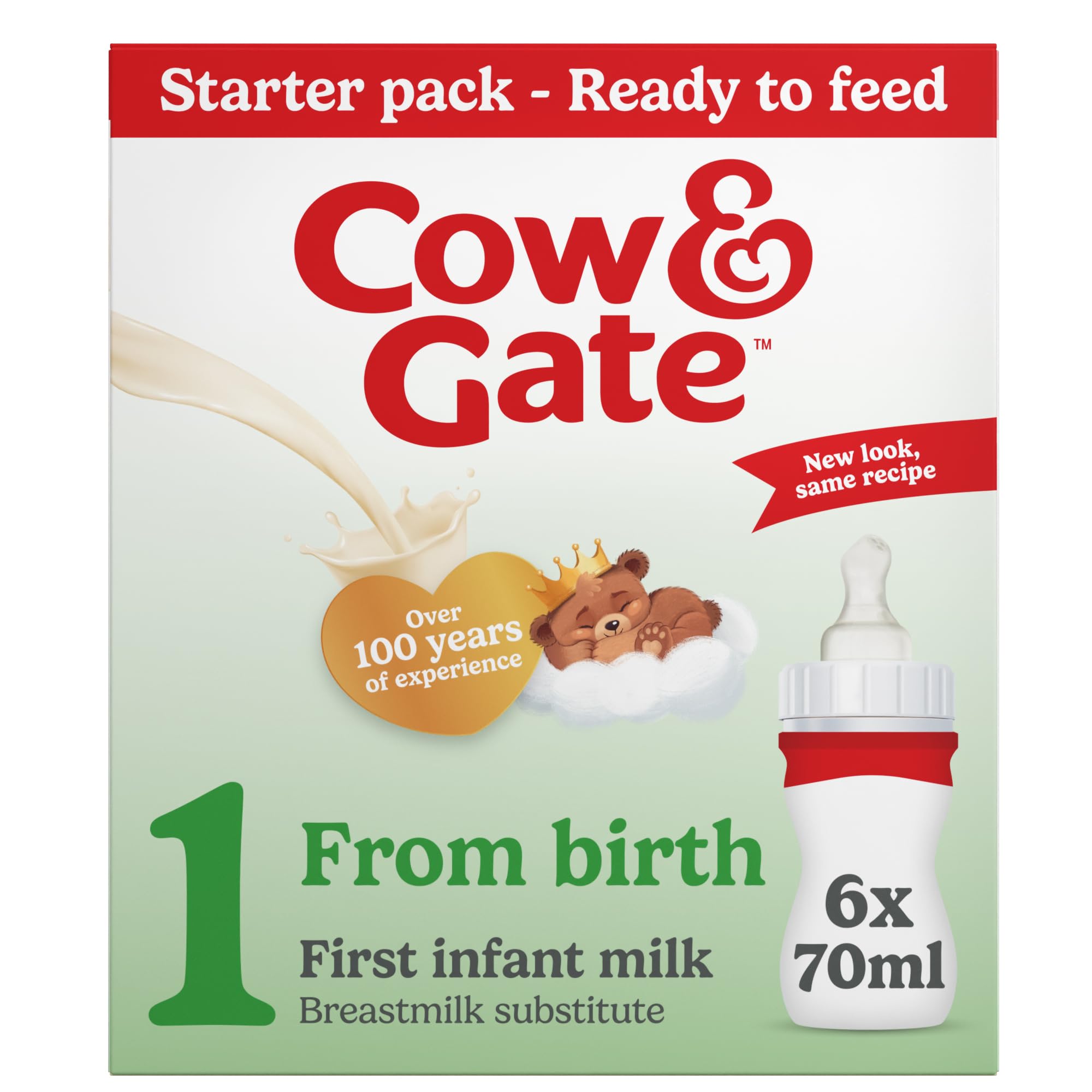 Cow & Gate First Baby Milk Formula, Ready to Feed Starter Pack | From Birth | 6 x 70ml