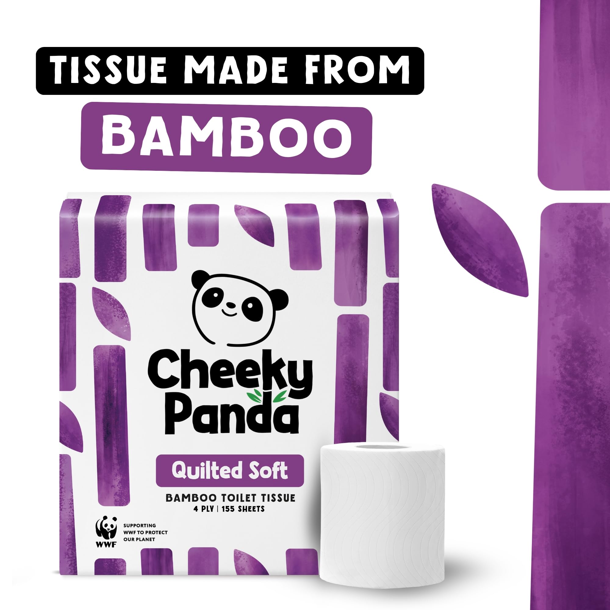 The Cheeky Panda Bamboo 4 Ply Quilted Toilet Roll - 9 Rolls | Ultra Soft, Unscented, Flushable