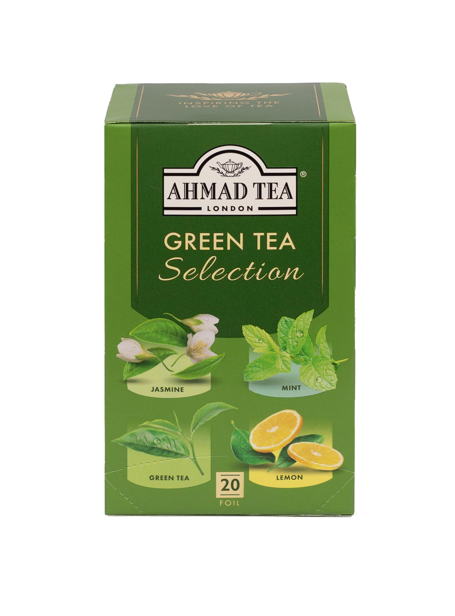 Ahmad Tea Green Tea Selection Pack - 20 Teabags with Jasmine, Mint & Lemon Varieties