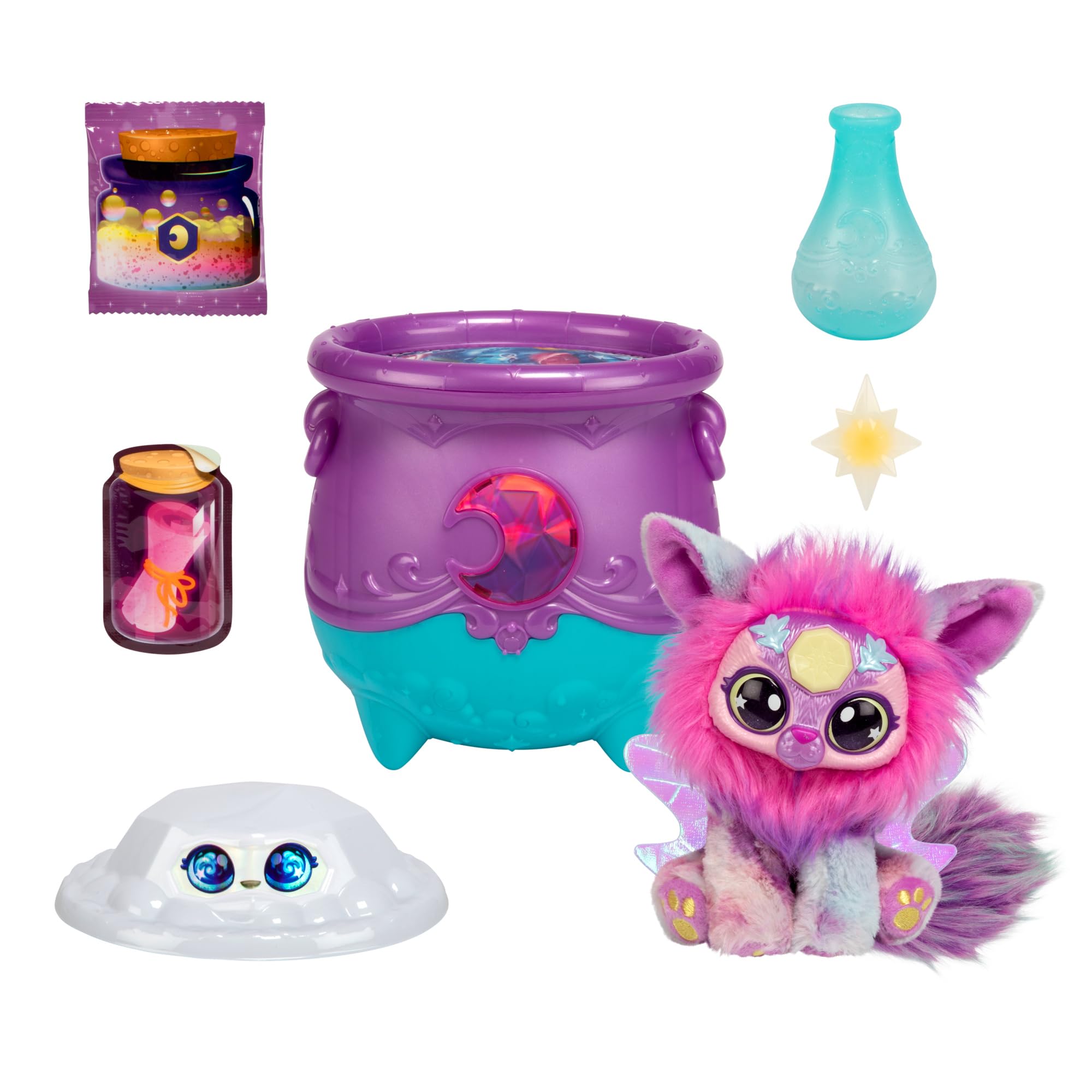 Magic Mixies Magical Gem Surprise Cauldron - Moon Magic with Shimmer Eyes & Glow Ring