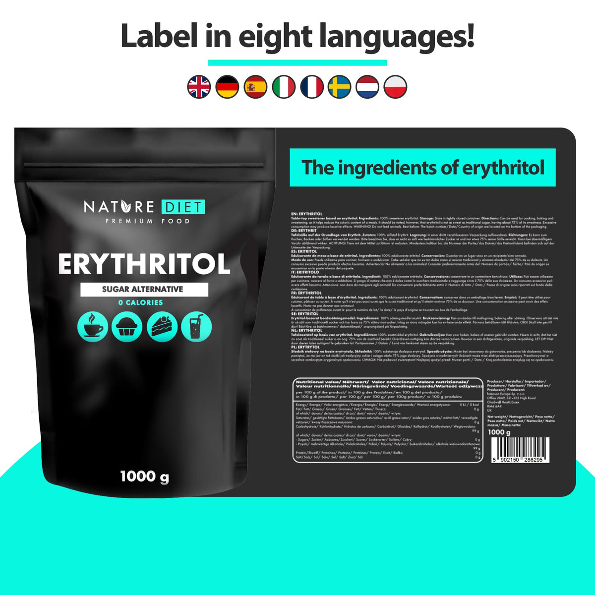 Nature Diet Erythritol - Natural Sweetener, Zero Calories, 1000g