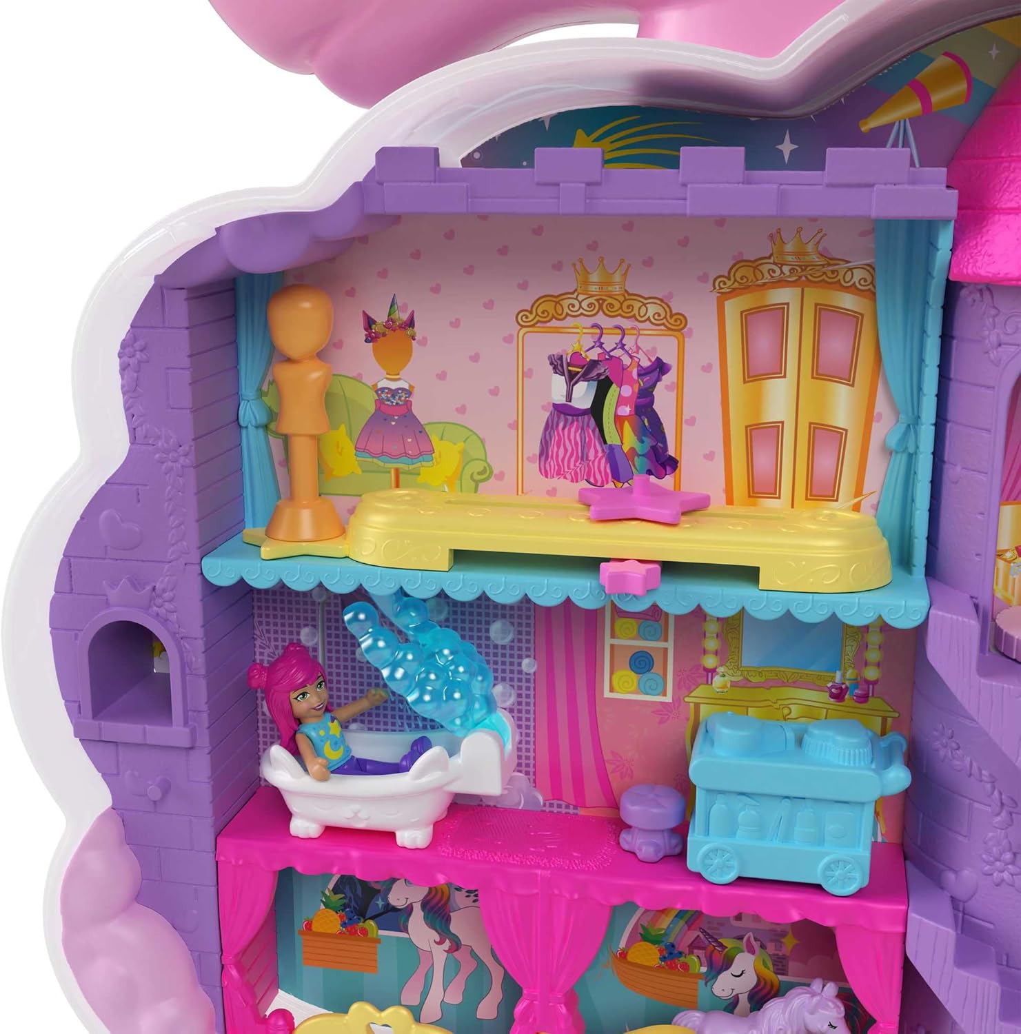 Polly Pocket Rainbow Unicorn Salon - 2-in-1 Styling Head & Playset for Kids 4+ 5