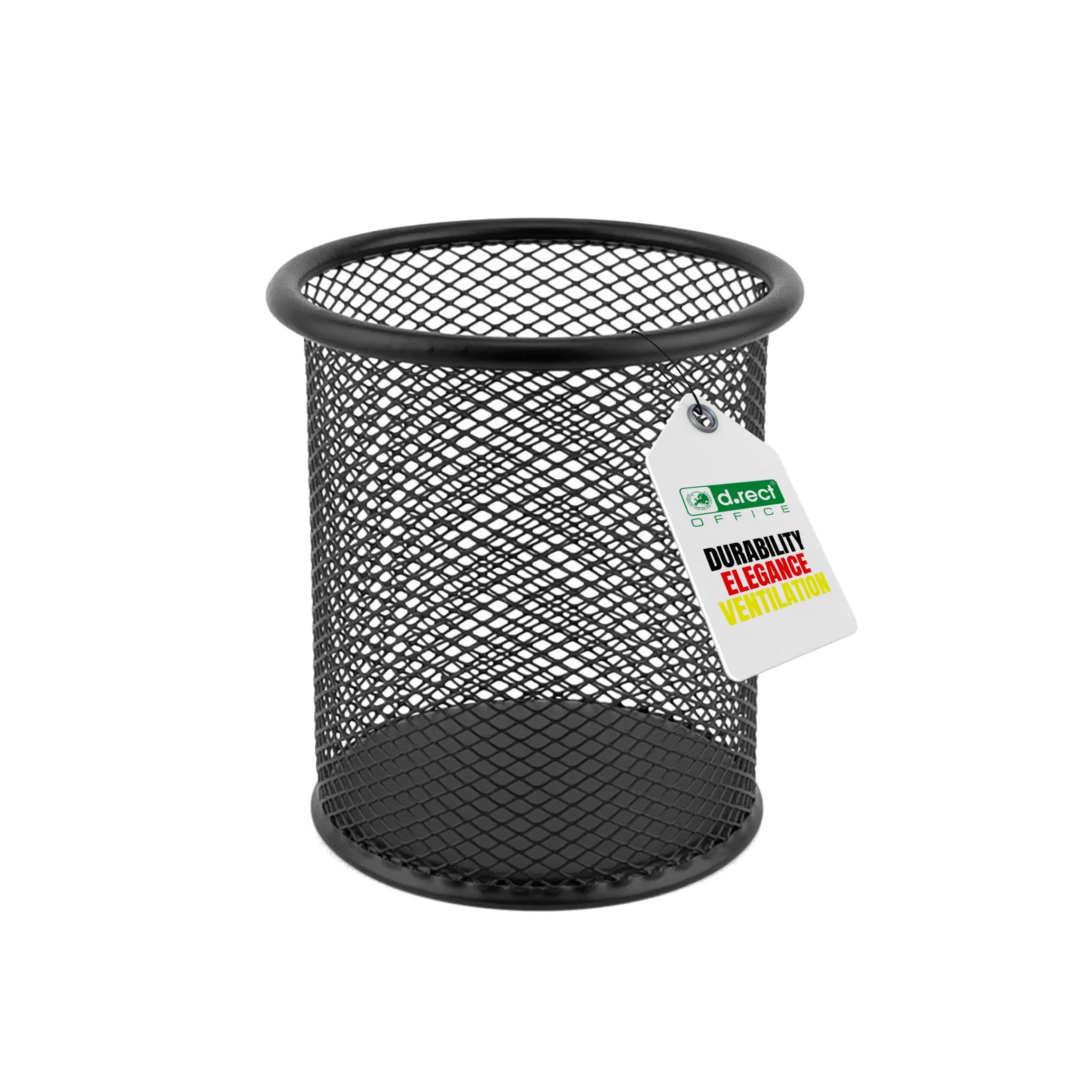 D.RECT Metal Pen Holder - Round Wire Mesh, Multifunctional Cup for Ballpoint Pens | Black | 90x90x100mm