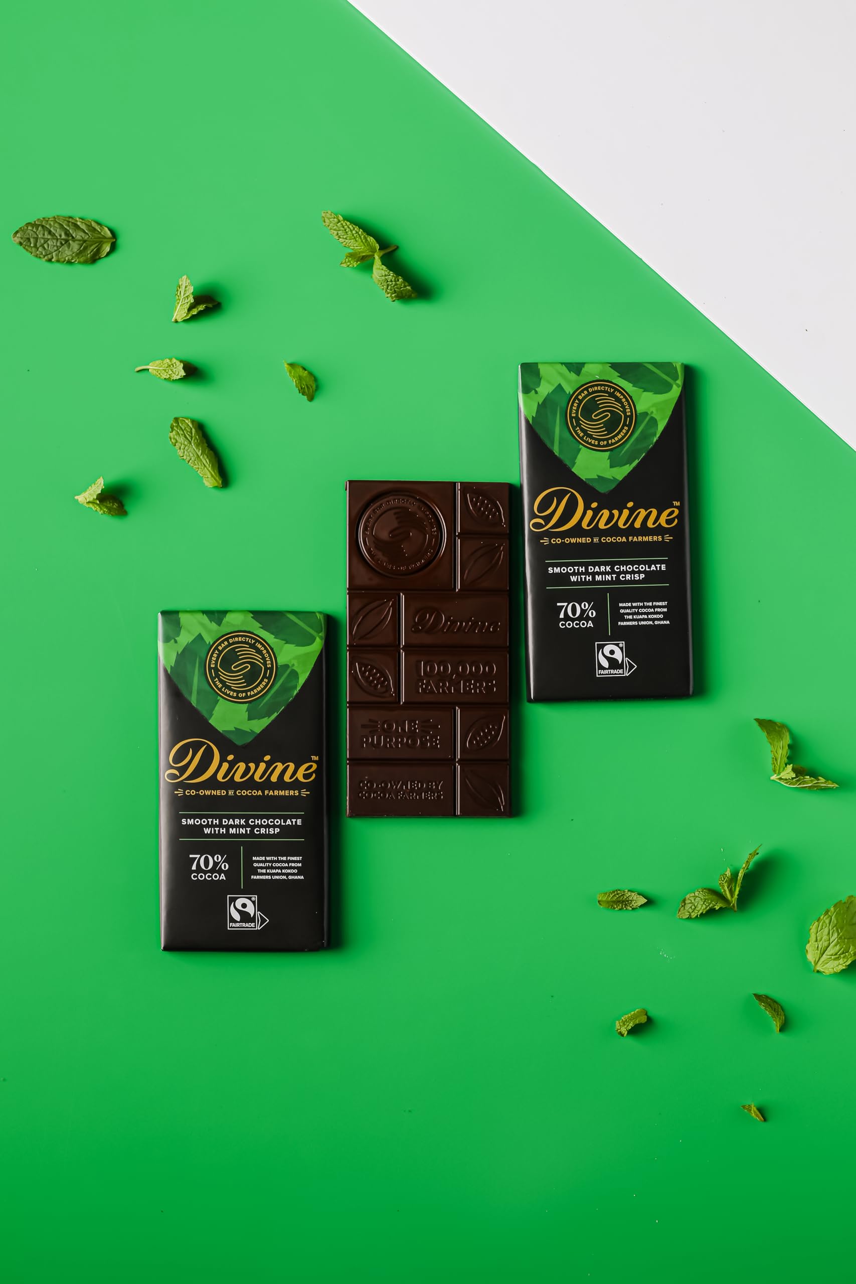 Divine - 70% Cocoa Dark Chocolate with Mint Crisp Bar (90 g) 3