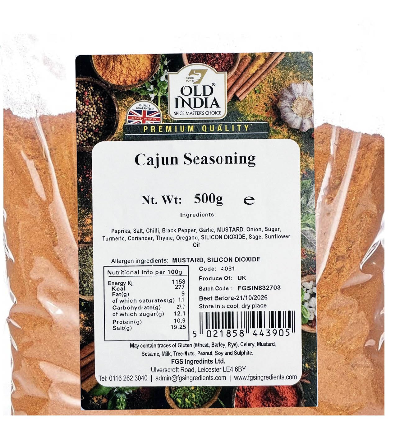 Old India Cajun Seasoning 500g - Natural Spice Blend for Curries, Soups & Stews