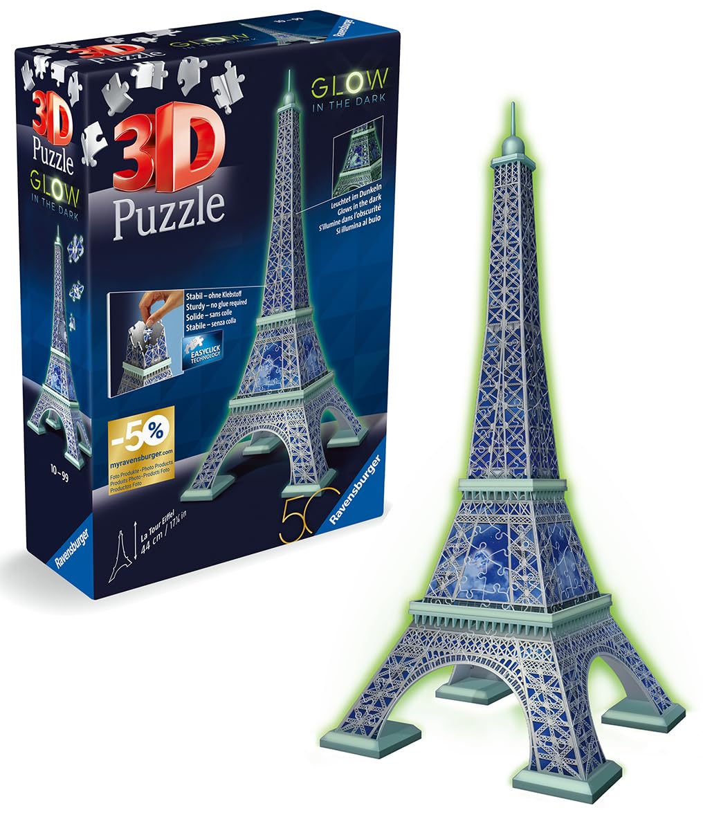 Ravensburger Glow in the Dark Eiffel Tower 3D Jigsaw Puzzle - 216-Piece Building Set for Kids & Adults 8