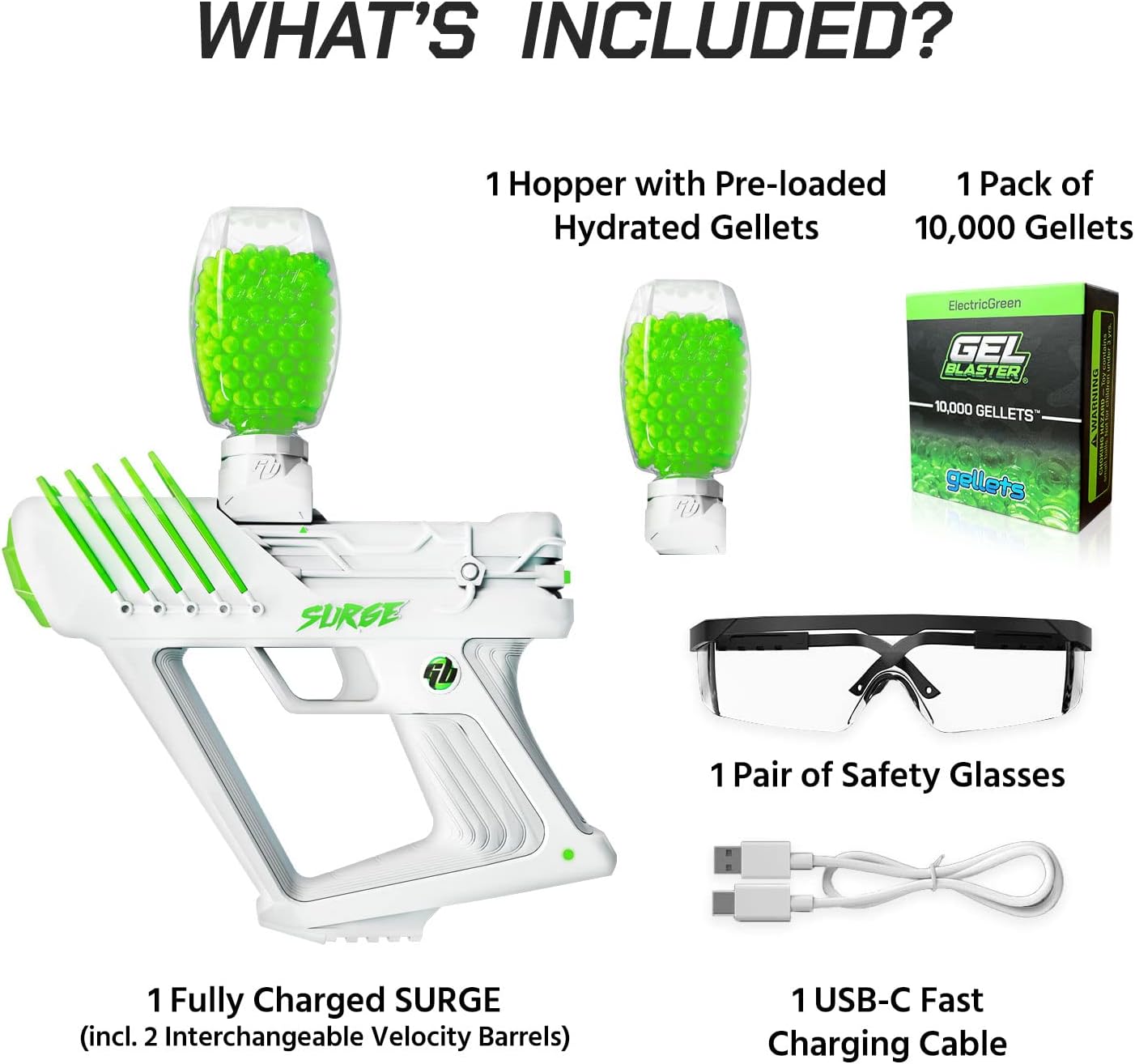 Gel Blaster SURGE Gen3 - 10,800 Rounds, 30m Range, Semi & Fully Automatic - Electric Green 3