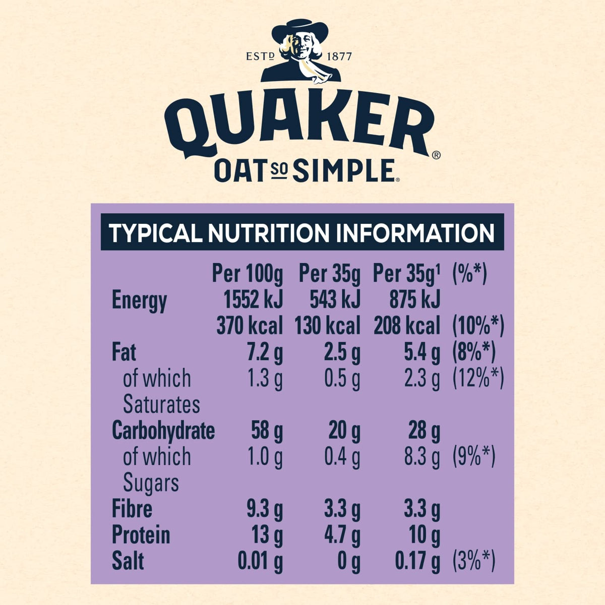 Quaker Gluten Free Porridge Sachets - 10 x 35g Sachets, 350g Total