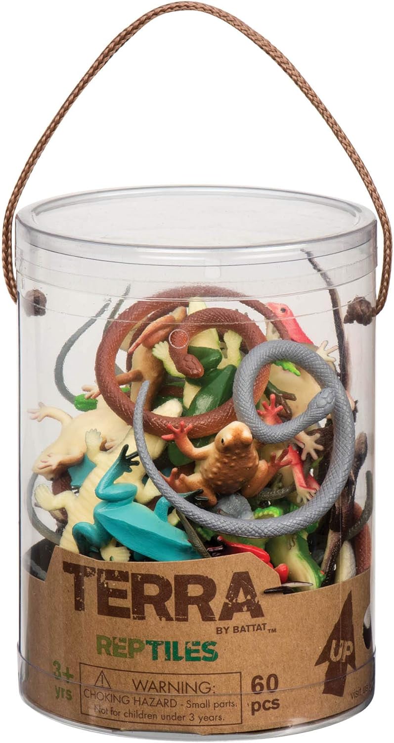 Terra by Battat Reptiles in Tube – 60-Piece Miniature Reptile Animal Toy Set for Kids 3+