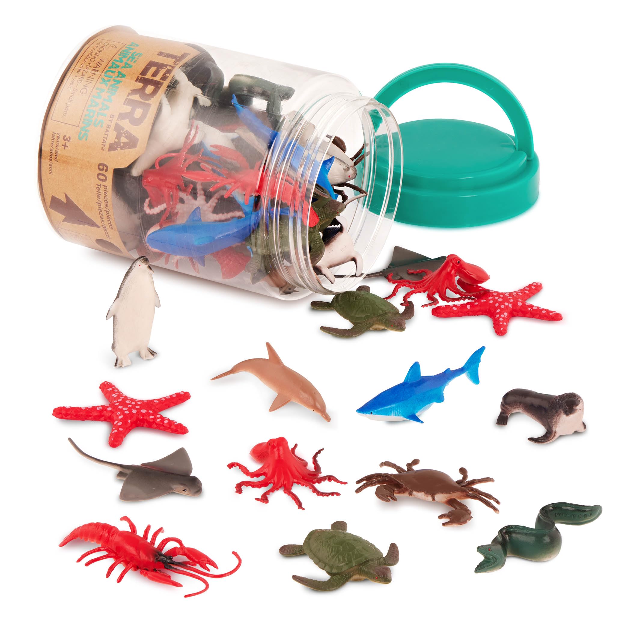 Terra by Battat - 60-Piece Ocean Animal Figurines Set for Kids 3+