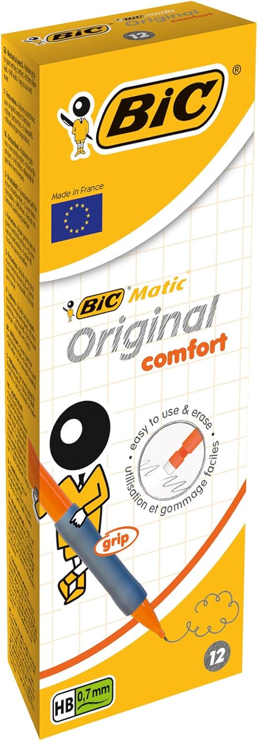 BIC Matic Original Comfort, Mechanical Pencils with 0.7mm Pressure Resistant HB Lead, Assorted Barrel Colours, Pack of 12 1