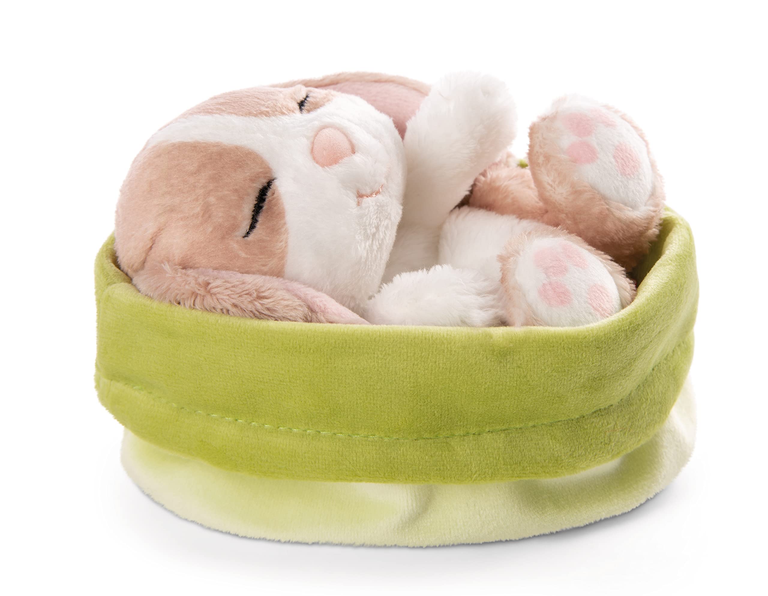 NICI Sleeping Pets Bunny Cappuccino in Green Basket - Plush Stuffed Animal 12cm 3