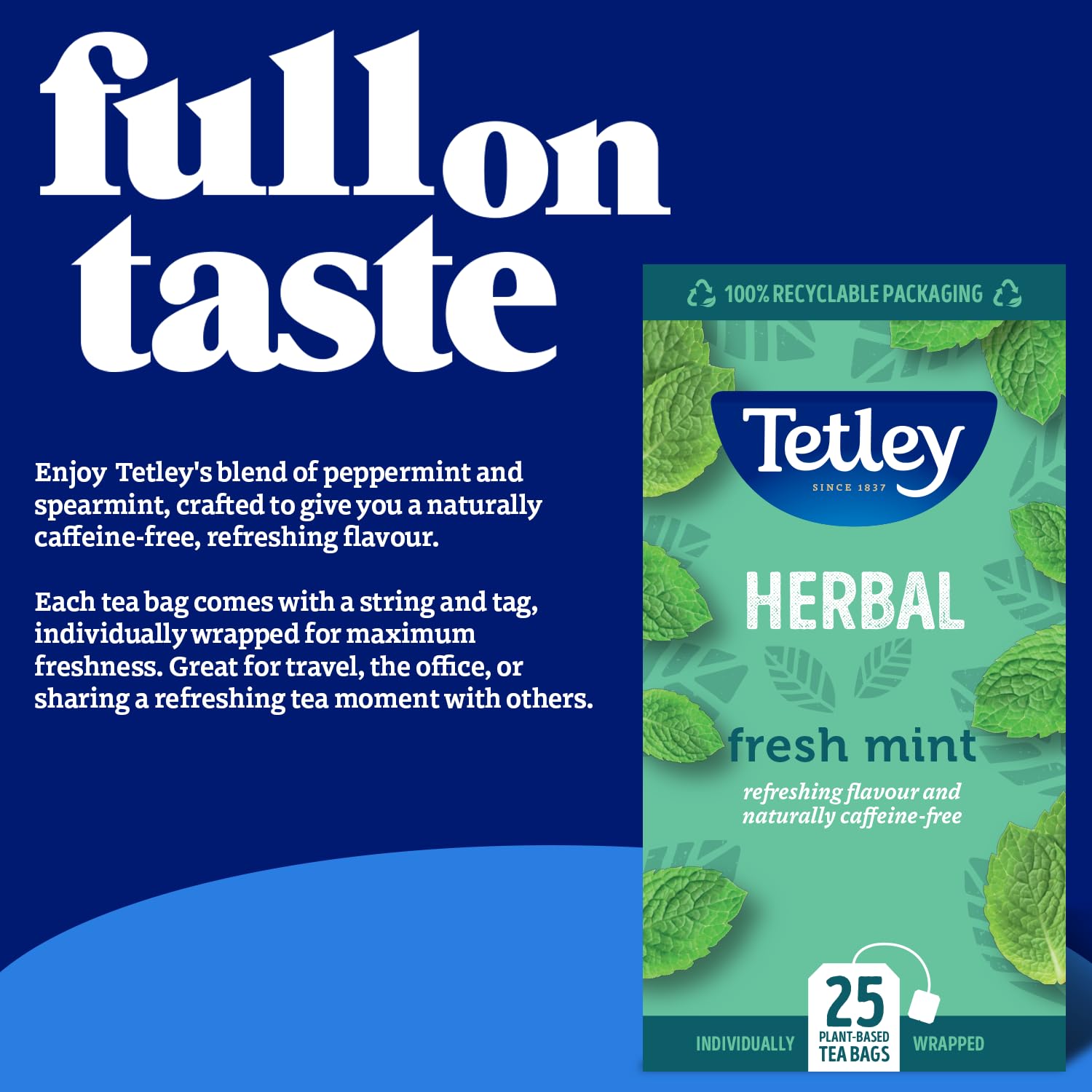 Tetley Fresh Mint Tea Bags - Peppermint & Spearmint Herbal Blend - 25 Bags 6