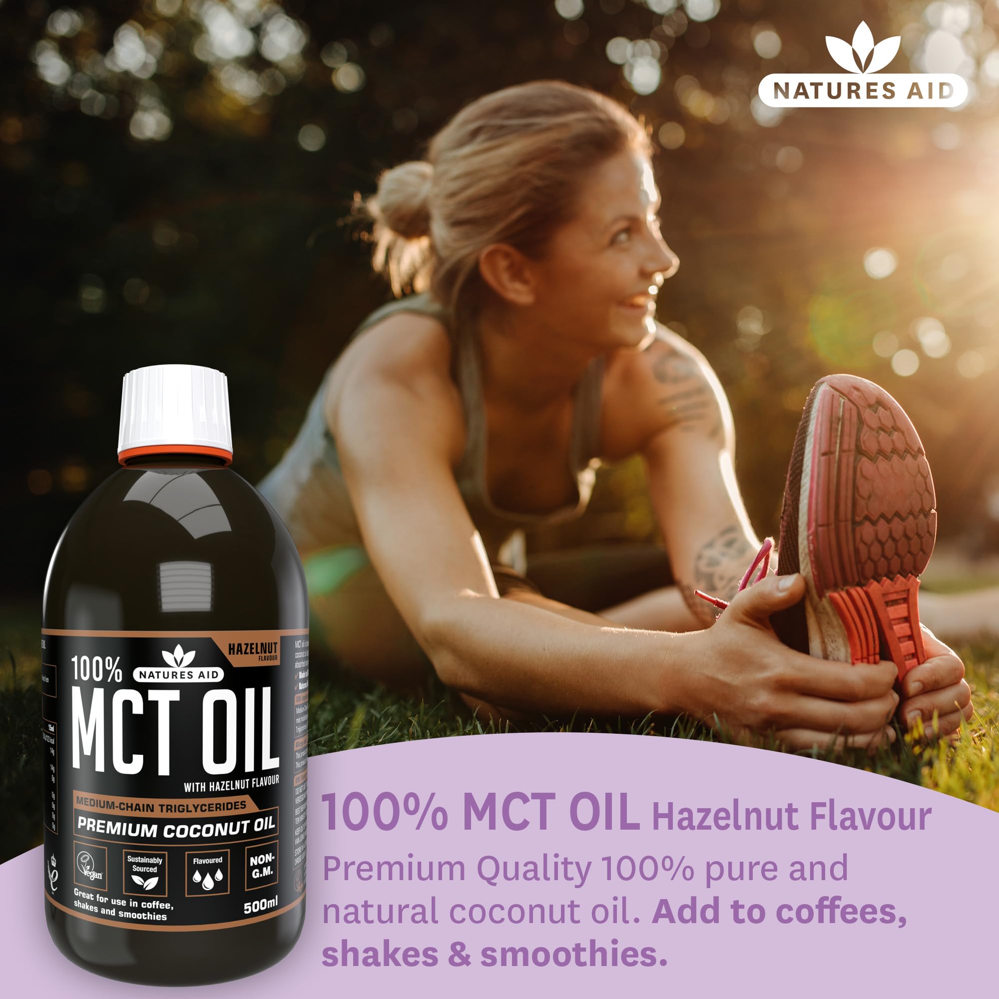 Natures Aid MCT Oil 500ml Hazelnut Flavour - Vegan, Sustainably Sourced from Coconut Oil for Coffee, Smoothies & Dressings 3
