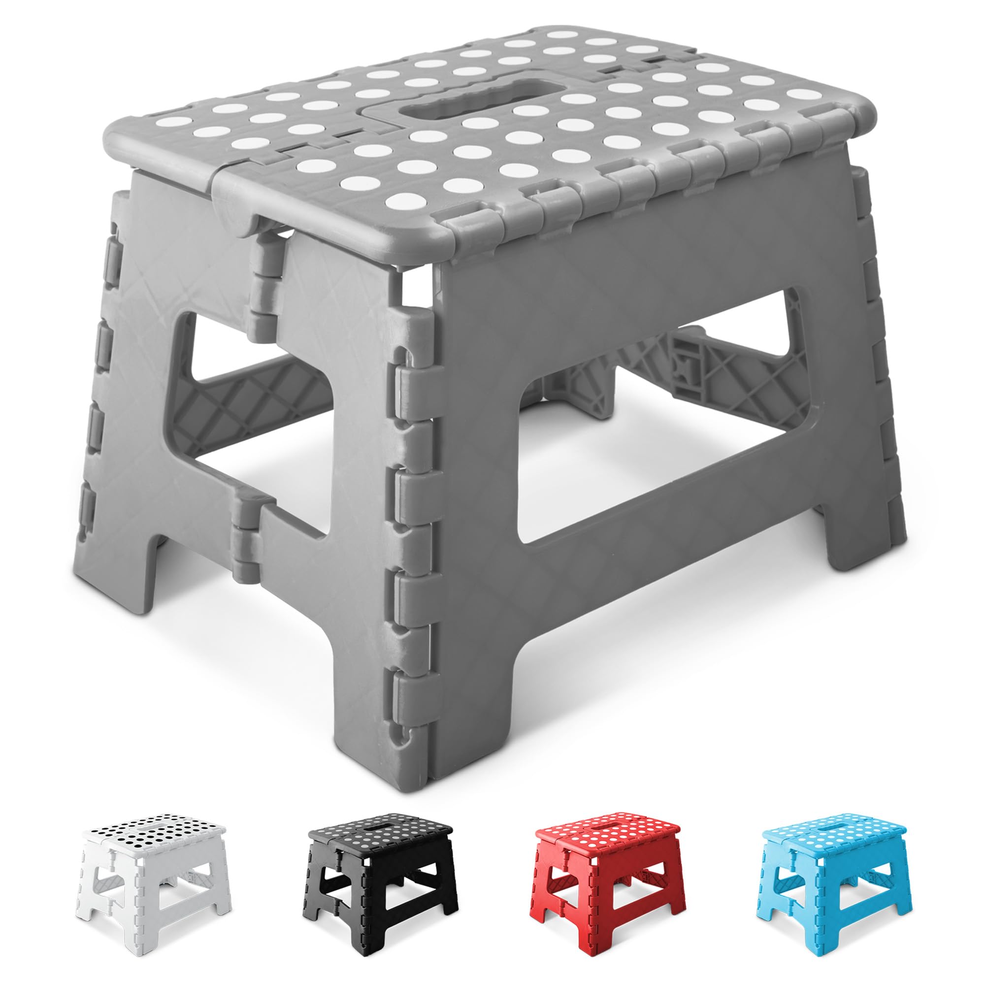KEPLIN Folding Step Stool - 9 Inch Height | Supports up to 150kg | Grey Plastic