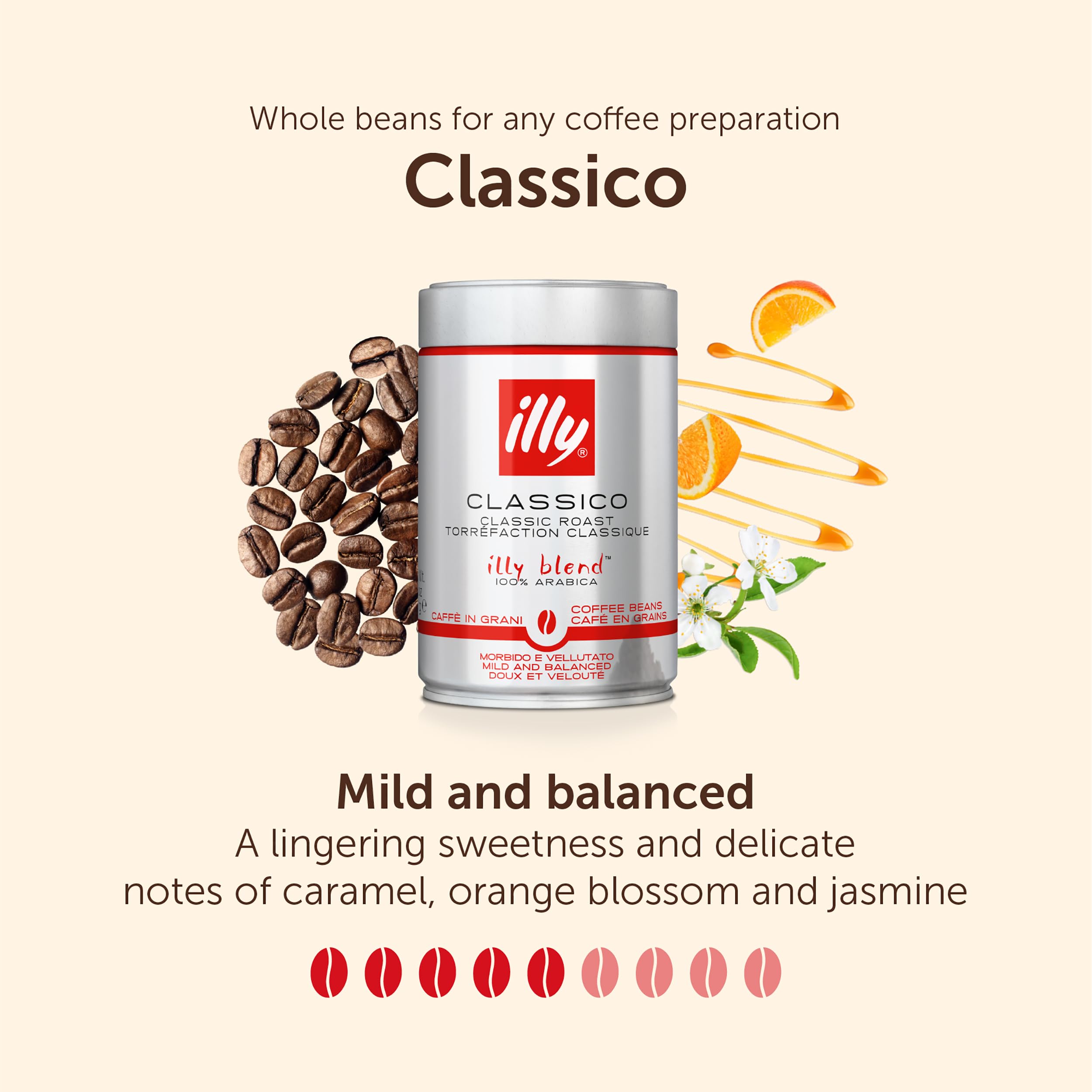 illy Classico Medium Roast Whole Coffee Beans - 100% Arabica - Ideal for Espresso, Moka Pot - 250g Tin