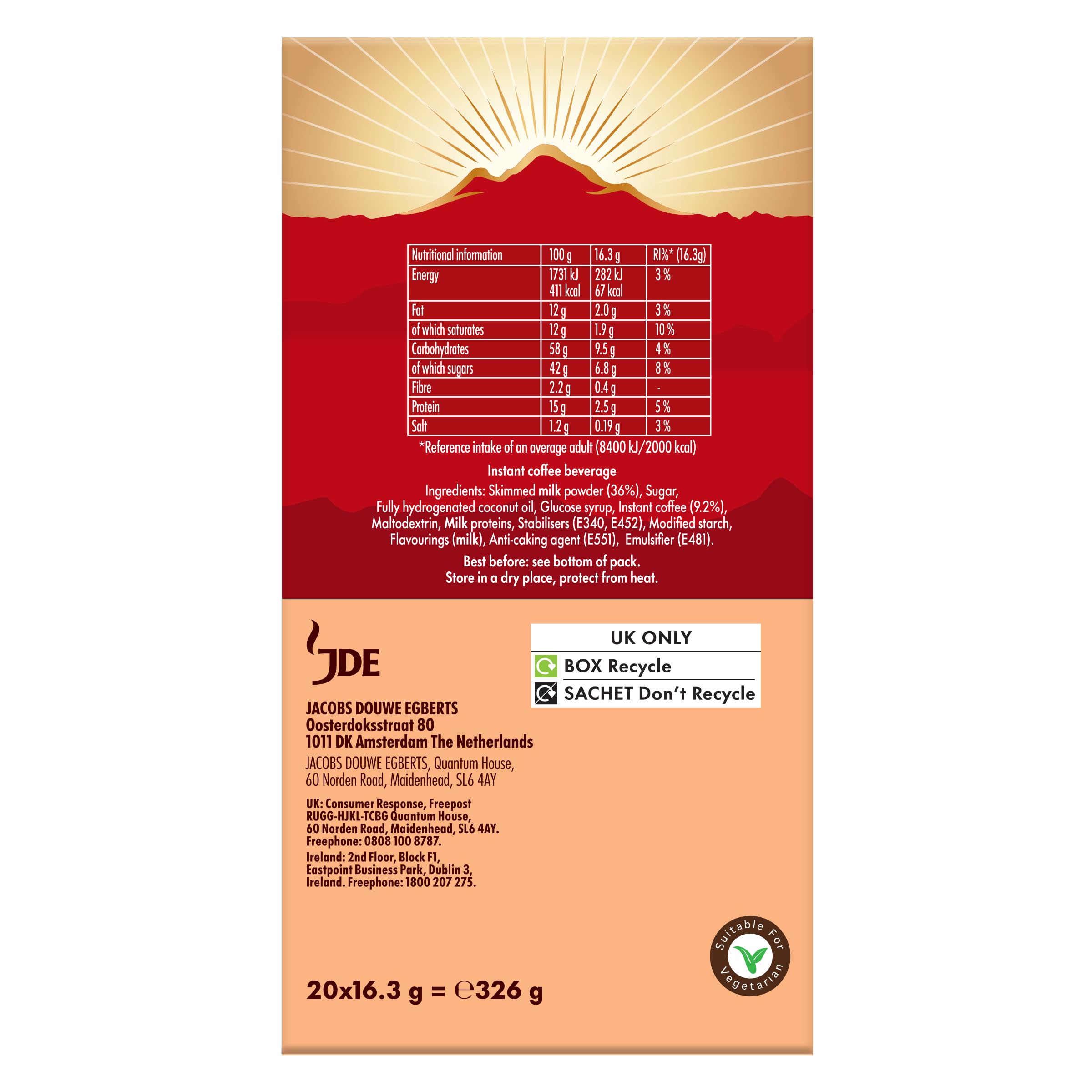 Kenco Classic Latte Instant Coffee Sachets - 60 Count | Pack of 3